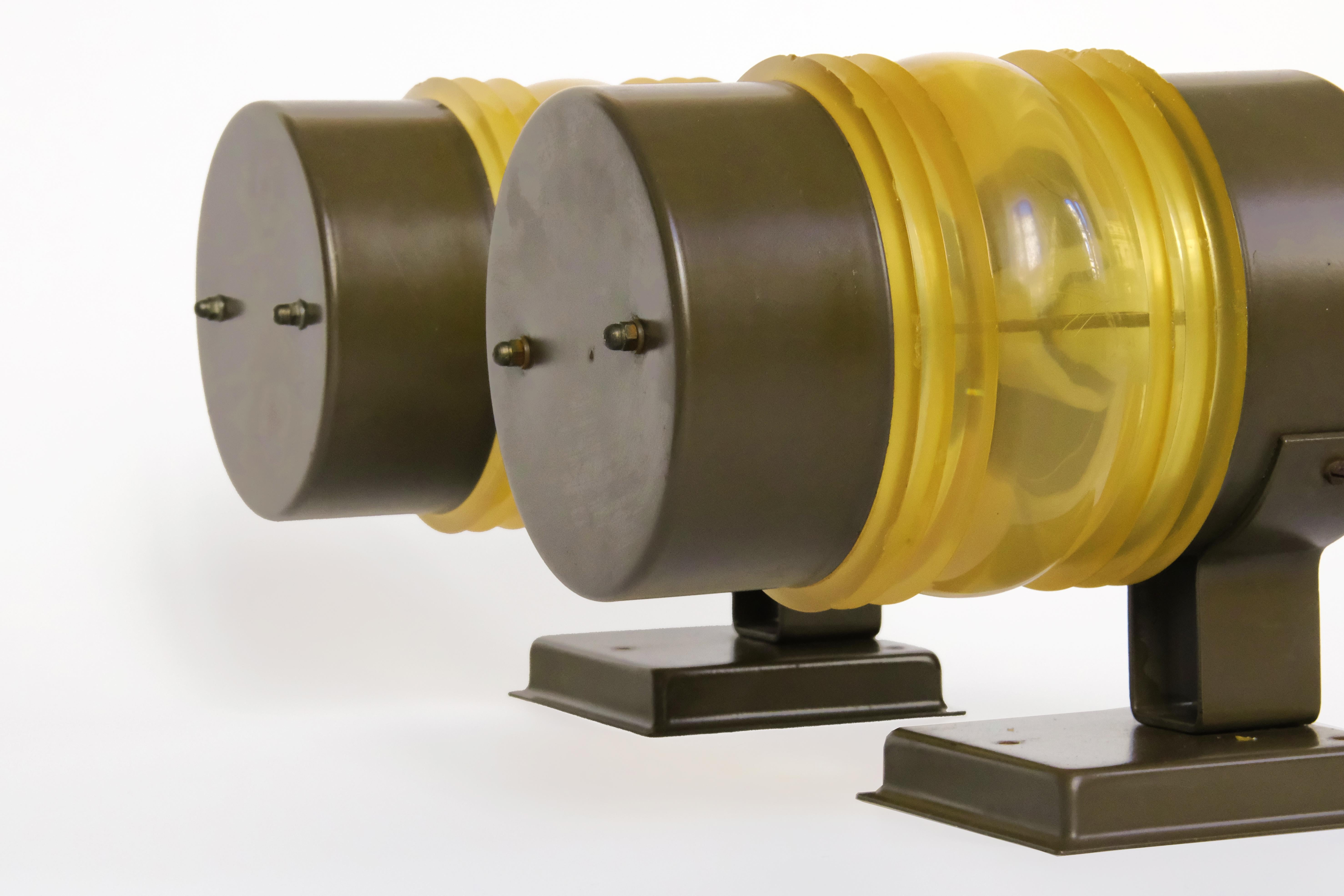 Lacquered 20th C. Rare Pair of Outdoor Wall sconces in Metal & Plexiglass, RAAK, 1960s For Sale