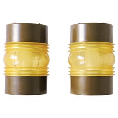 20th C. Rare Pair of Outdoor Wall sconces in Metal & Plexiglass, RAAK, 1960s