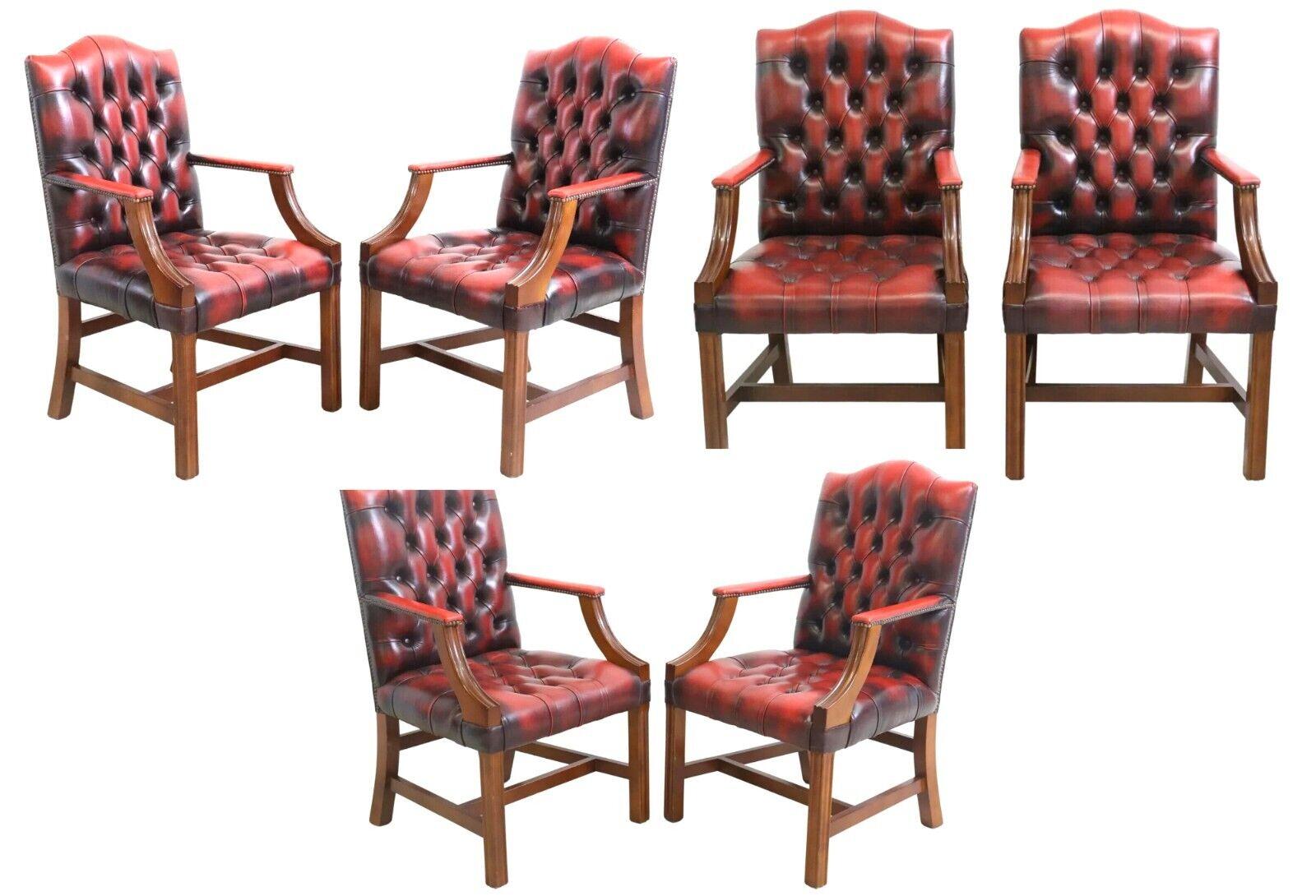 Fauteuils en cuir rouge du 20ème siècle, anglais, six, style GainsBorough, bordés de clous ! Bon état à Austin, TX