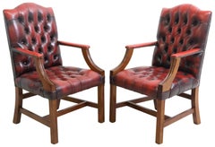 Ensemble de 6 fauteuils en cuir rouge du 20e siècle, anglais, style GainsBorough, têtes de clous