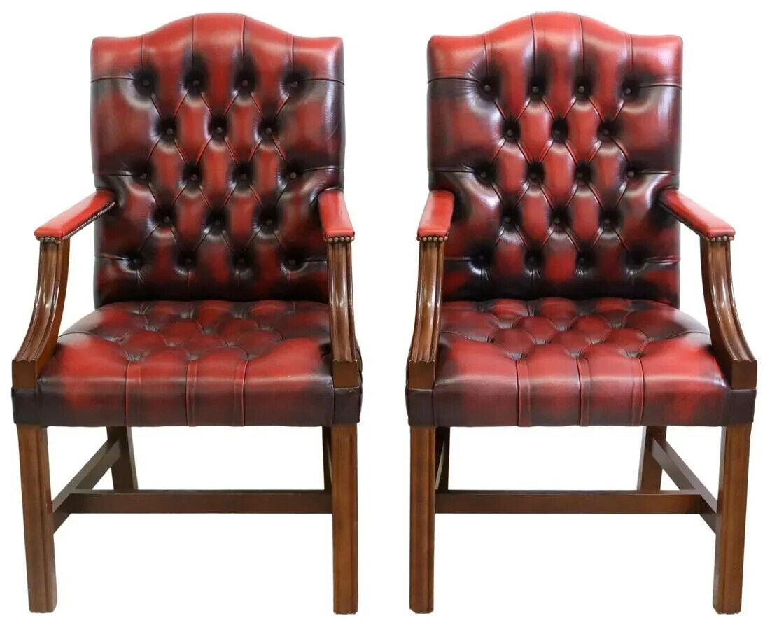 Other 20th C. Red Leather, English, Six, GainsBorough Style, Nailhead Trim Armchairs! For Sale