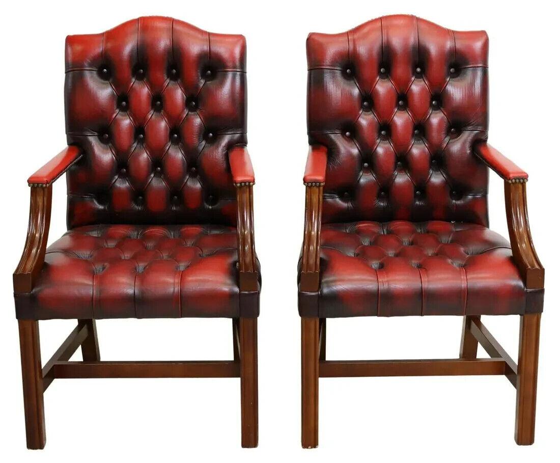 20th C. Red Leather, English, Six, GainsBorough Style, Nailhead Trim Armchairs! For Sale 1