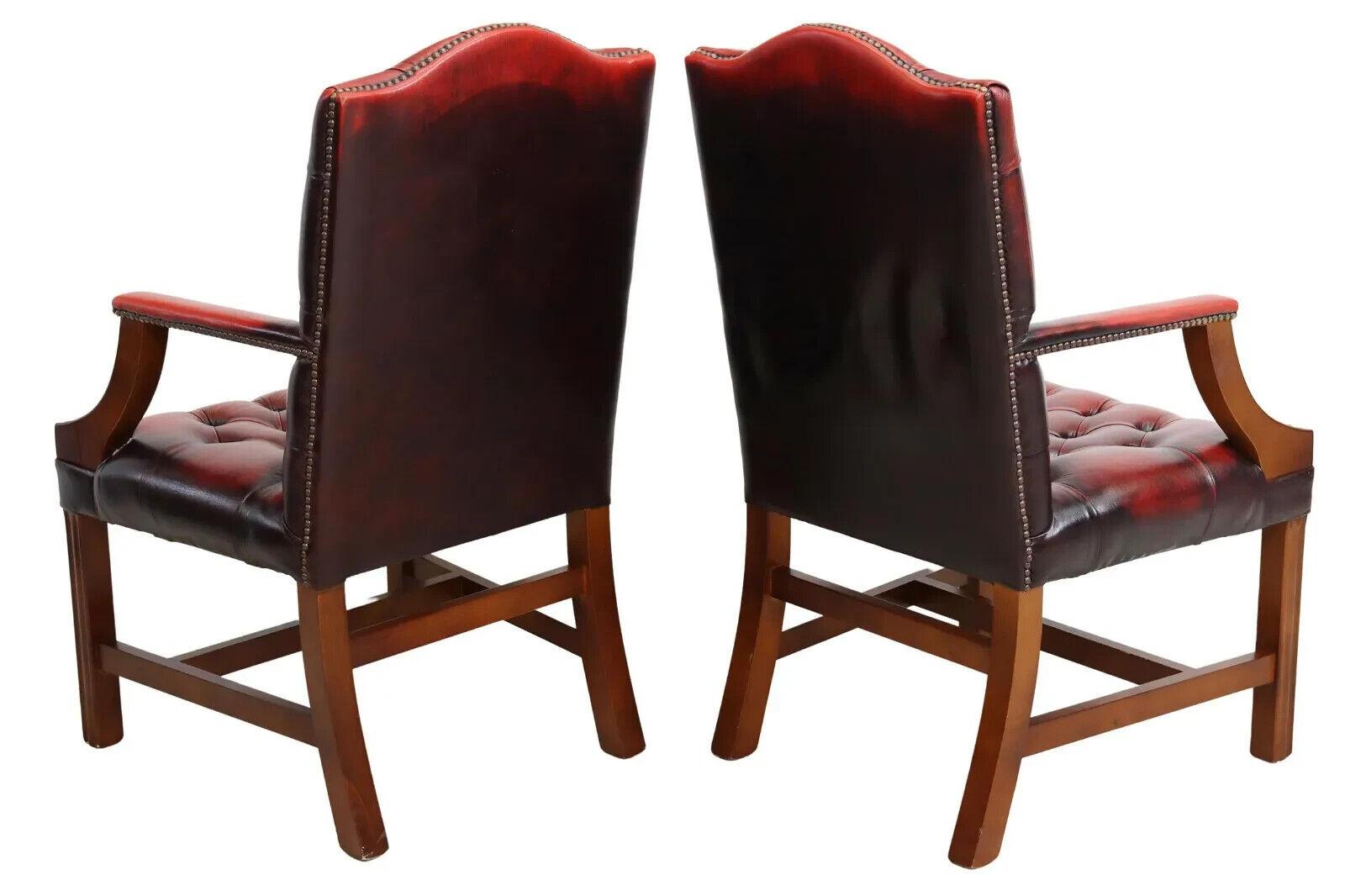 20th C. Red Leather, English, Six, GainsBorough Style, Nailhead Trim Armchairs! For Sale 2