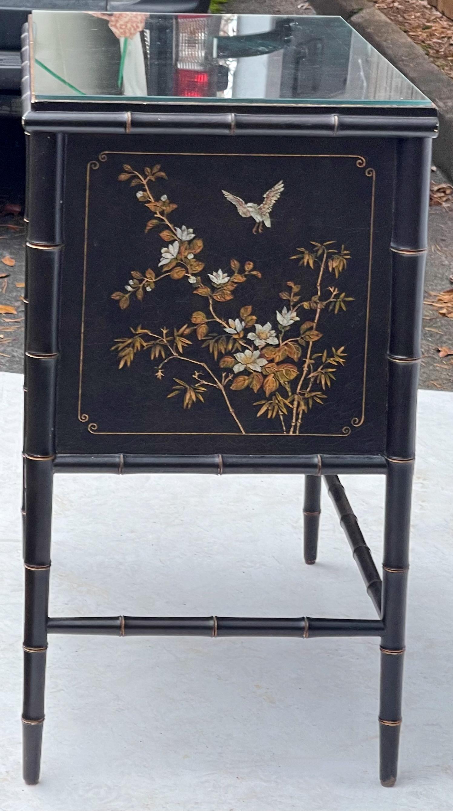 20th Century 20th-C. Regency Style Faux Bamboo and Chinoiserie Cabinets by Hickory Chair, S/2