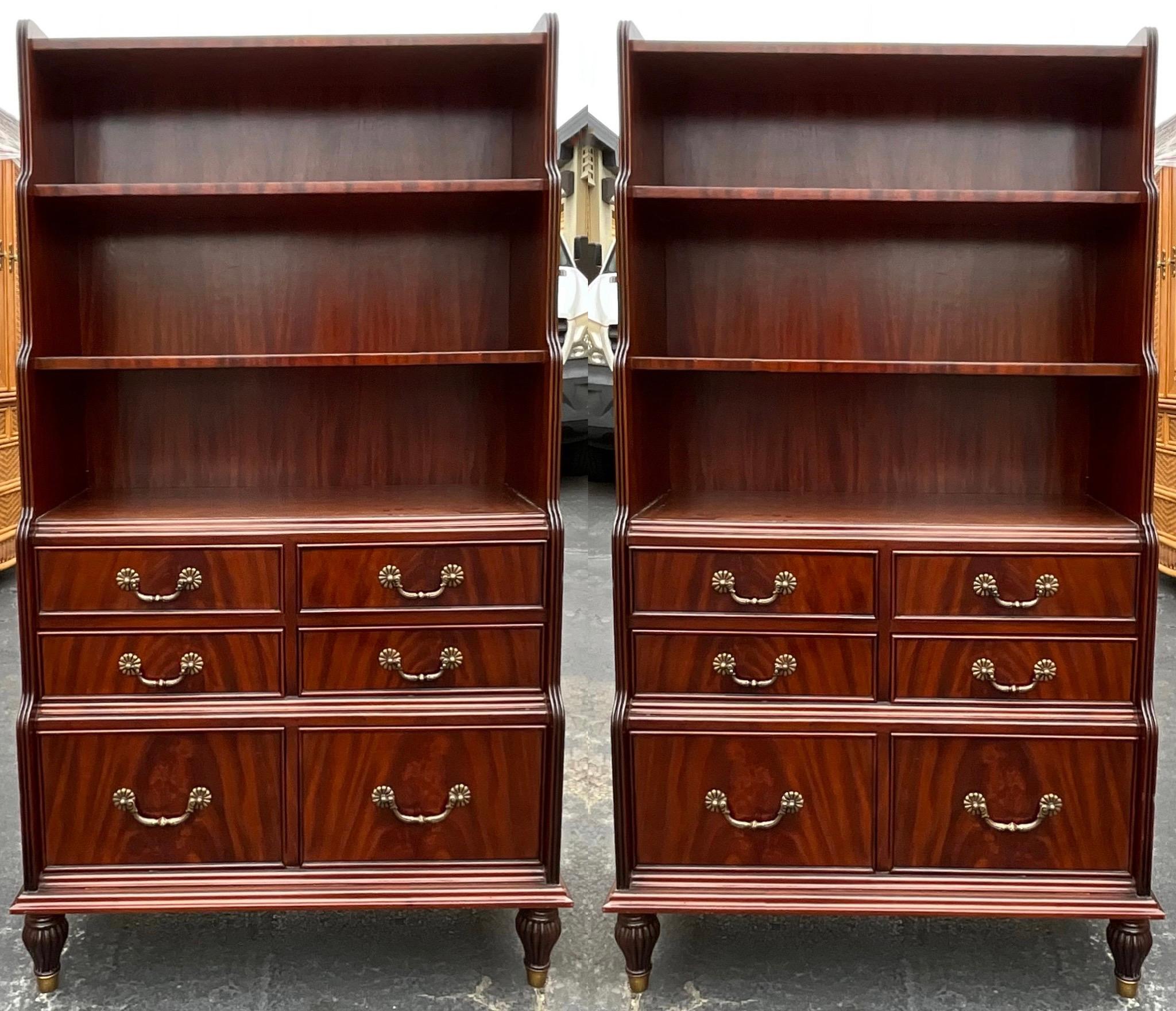 20th Century Regency Style Flame Mahogany and Brass Bookcases Pair 2