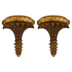 20th-C. Regency Style Gilt And Faux Tortoise Wall Brackets / Shelves - Pair