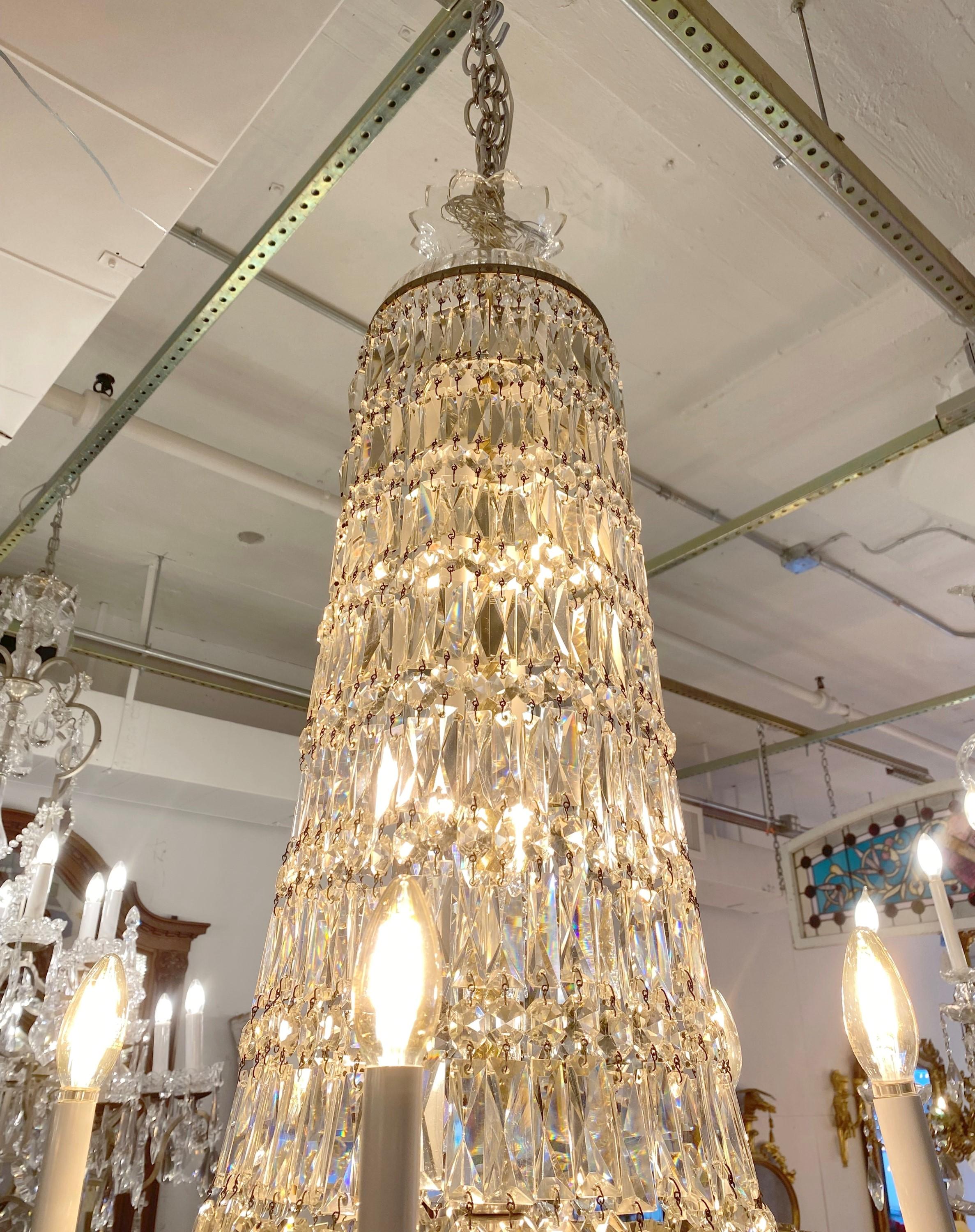 20th Century 20th C Restored Empire 5 Arm Crystal Basket Chandelier For Sale