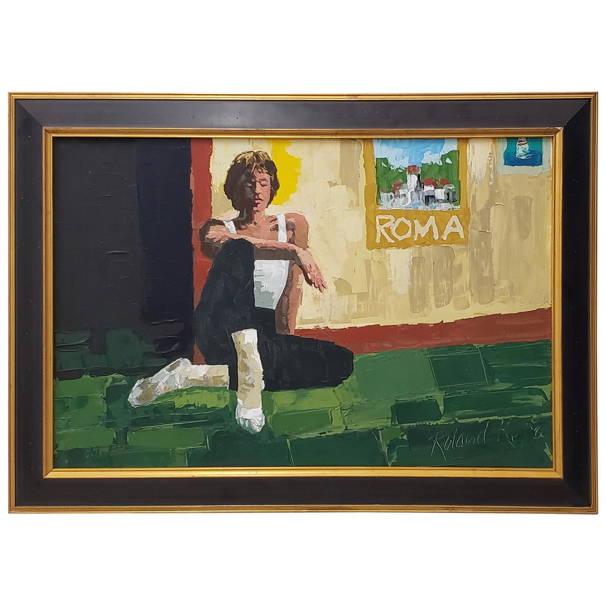 Huile originale sur toile « Roma » de Roland Roy (Hawaii, Californie) du XXe siècle