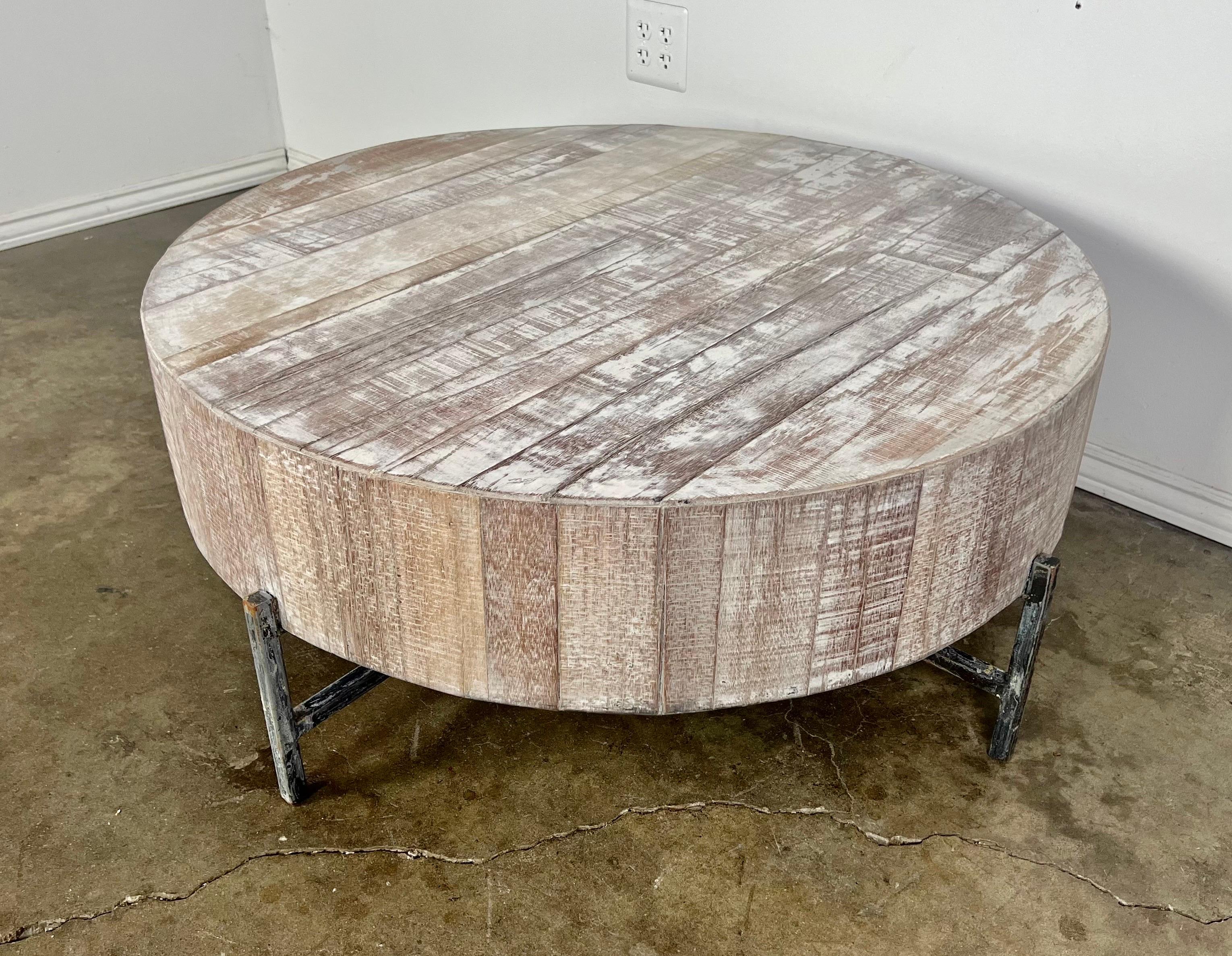 Primitive 20th C. Round Coffee Table w/ Metal Legs For Sale