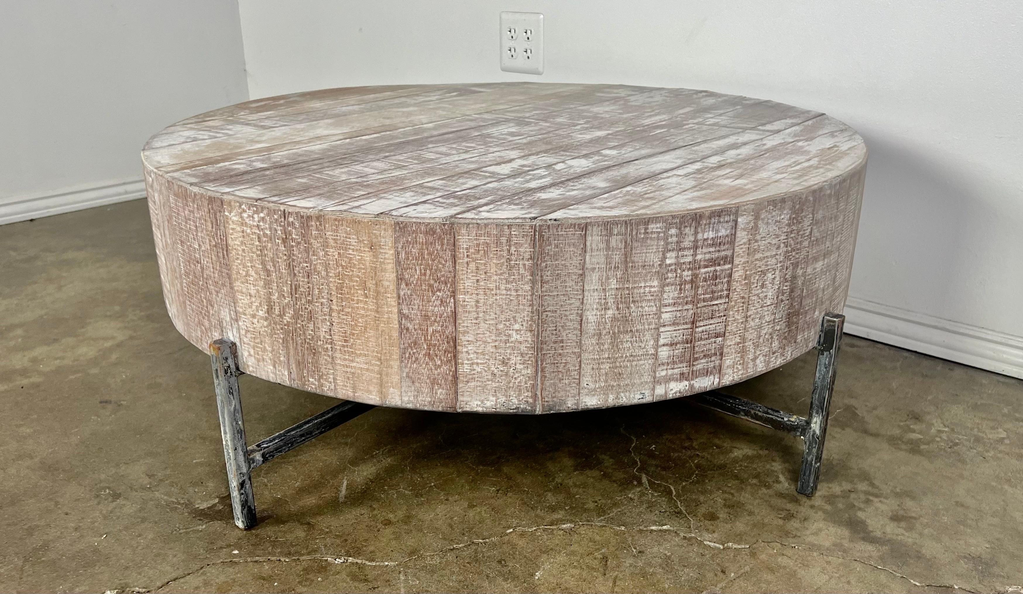 American 20th C. Round Coffee Table w/ Metal Legs For Sale
