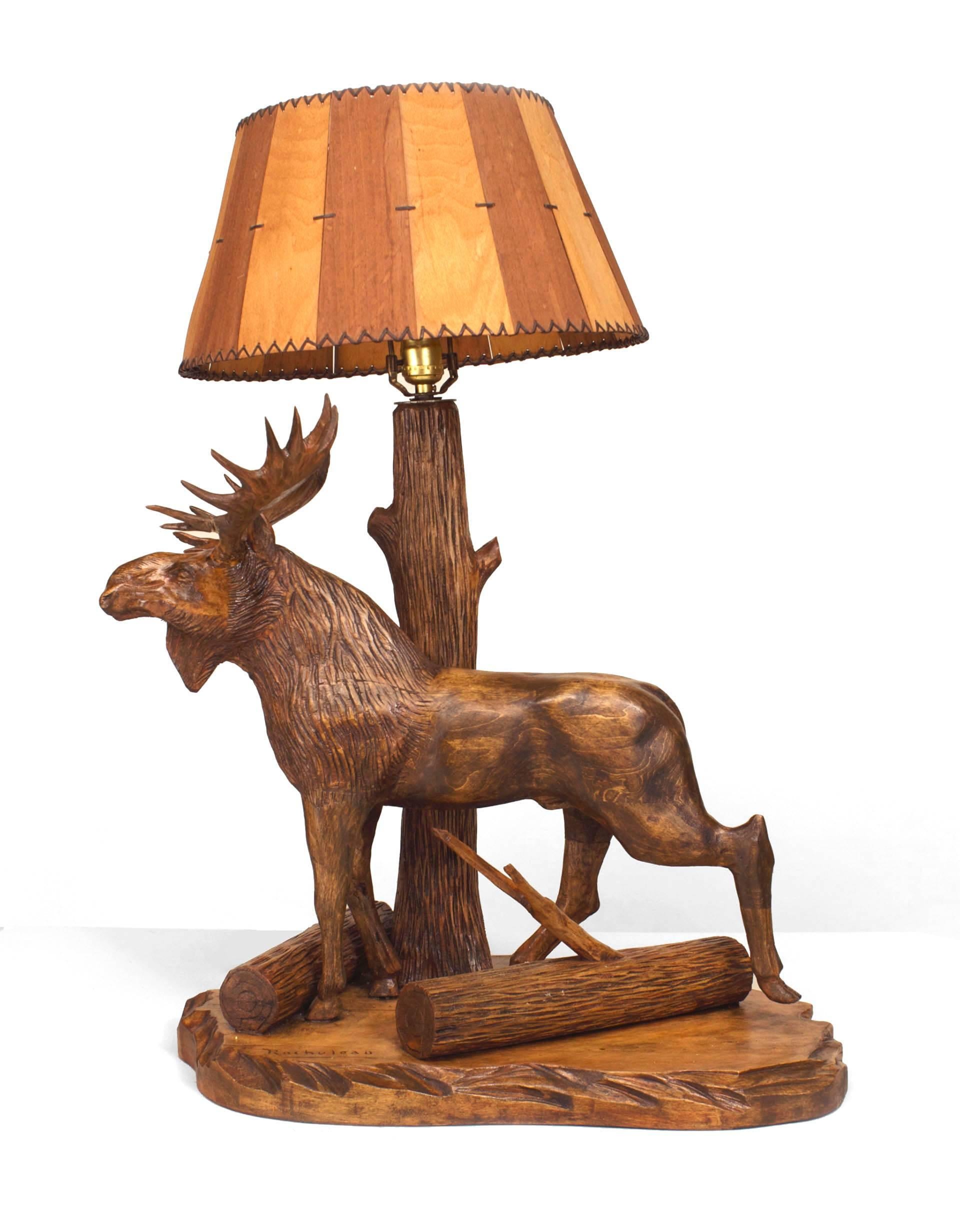 Rustic Maple Moose Form Table Lamp, Moose Lamp Shade Set