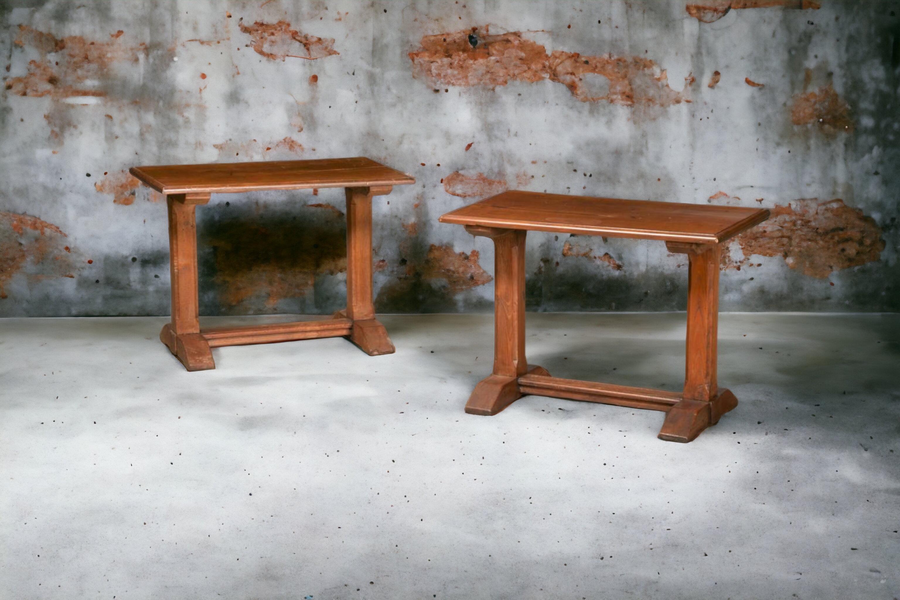 20th-C. Rustic Primitive French Carved Walnut Side Tables Att. To Grange - Pair 2