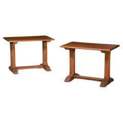 20th-C. Rustic Primitive French Carved Walnut Side Tables Att. To Grange - Pair