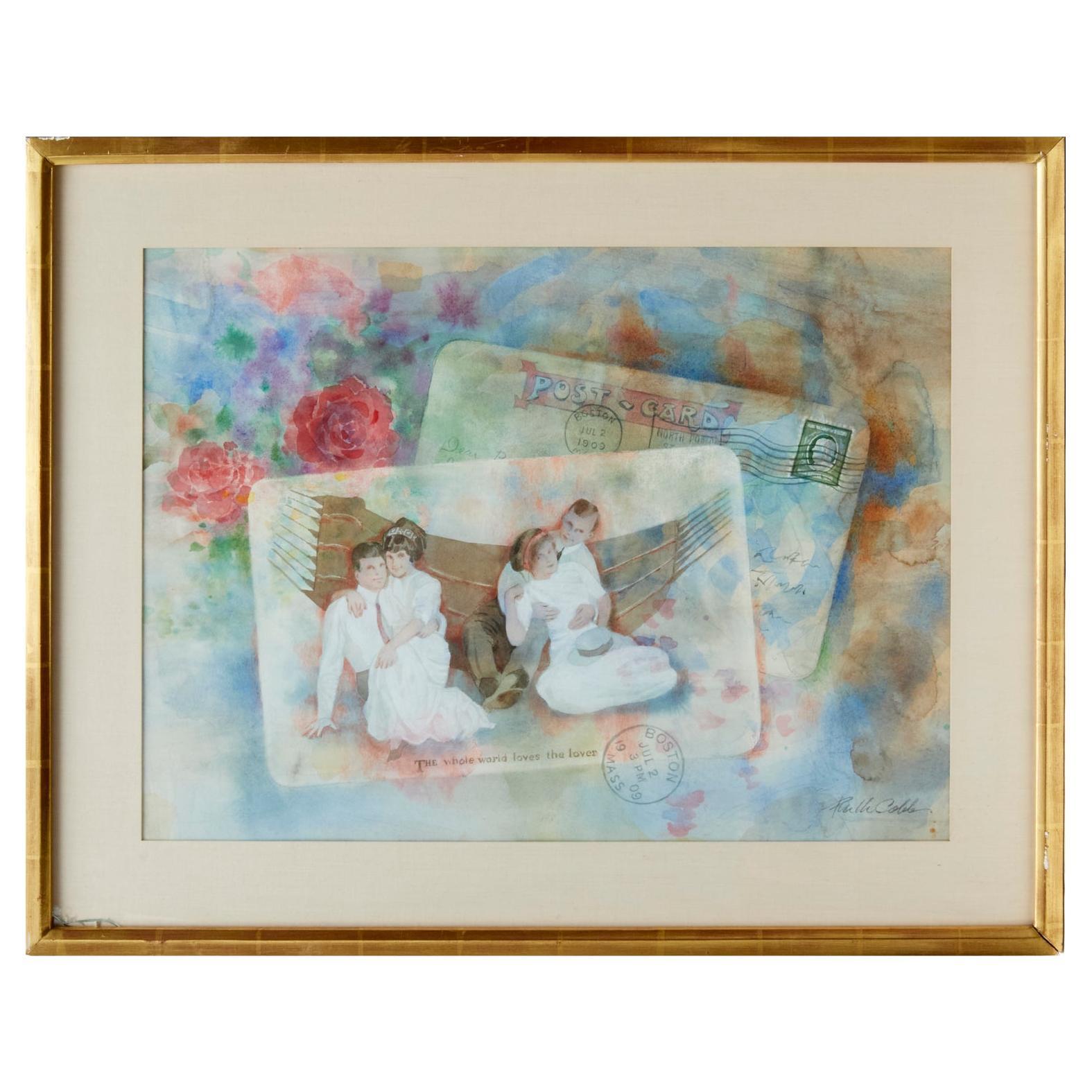 20th C. Ruth Cobb, American Artist, Framed Watercolor on Paper