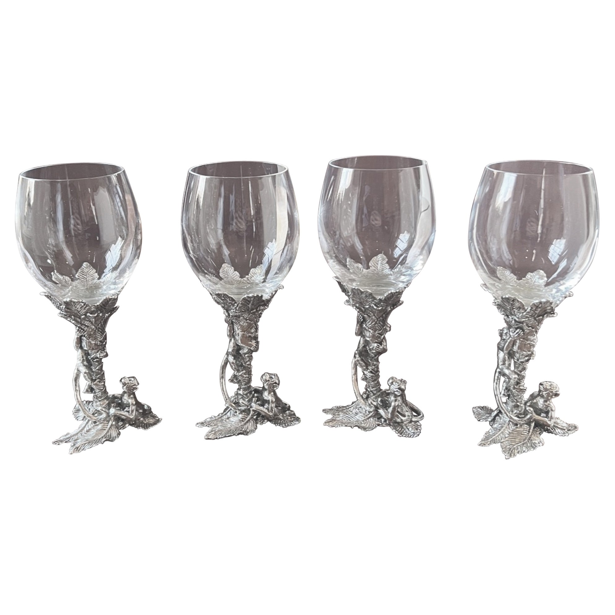 20th C. Set of 4 Arthur Court “Monkey /Palm Wine” Glasses, Iris Apfel Collection For Sale