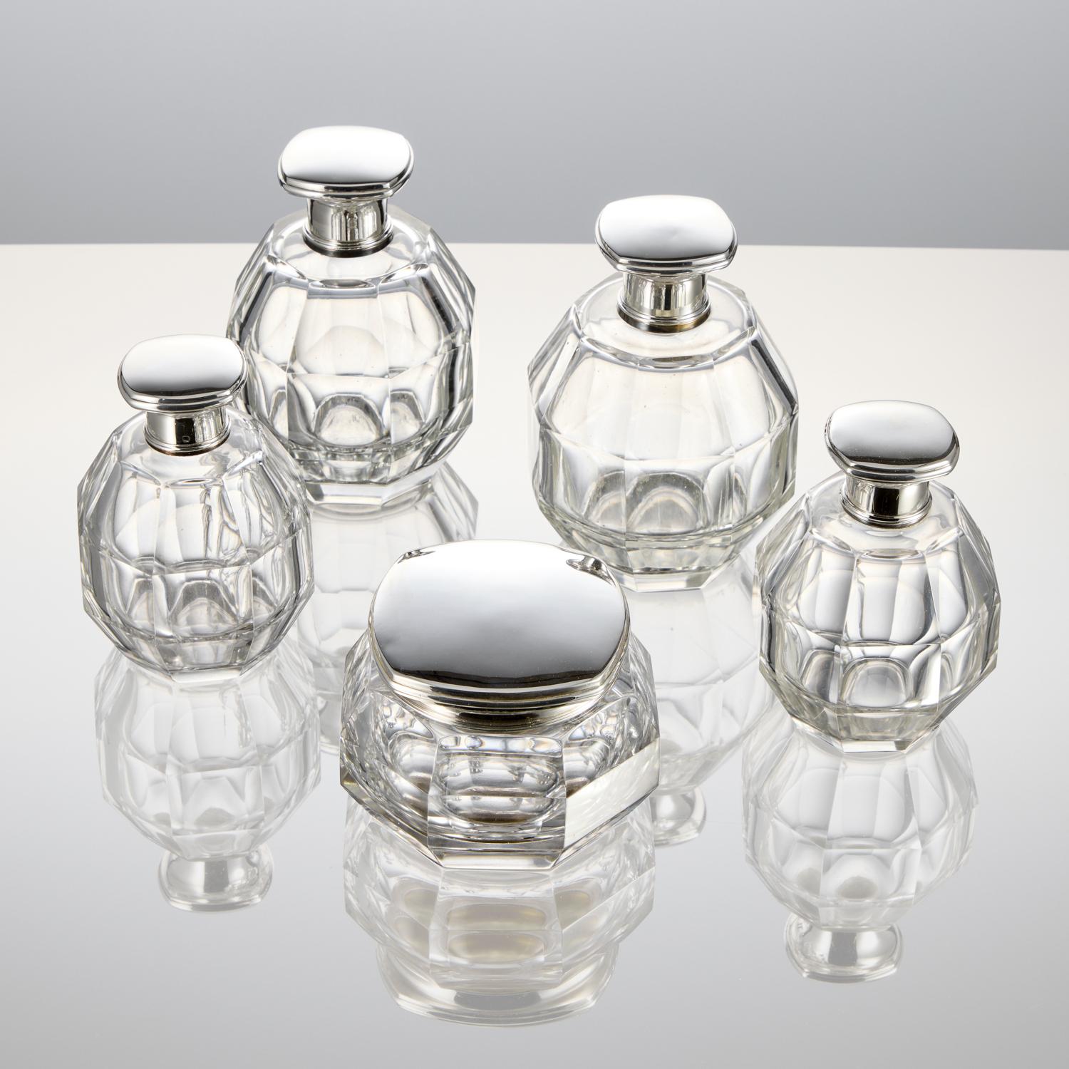 20th Century Set of Silver Art Deco Perfume Bottles France Circa 1920 For Sale 1