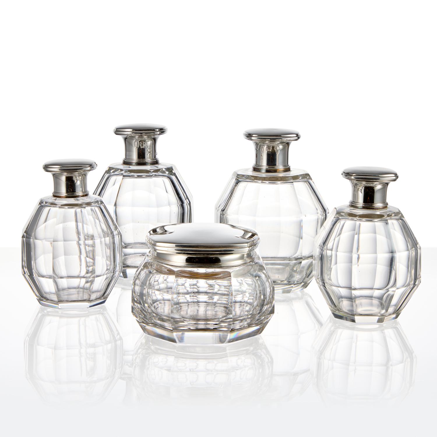 French 20th Century Set of Silver Art Deco Perfume Bottles France Circa 1920 For Sale