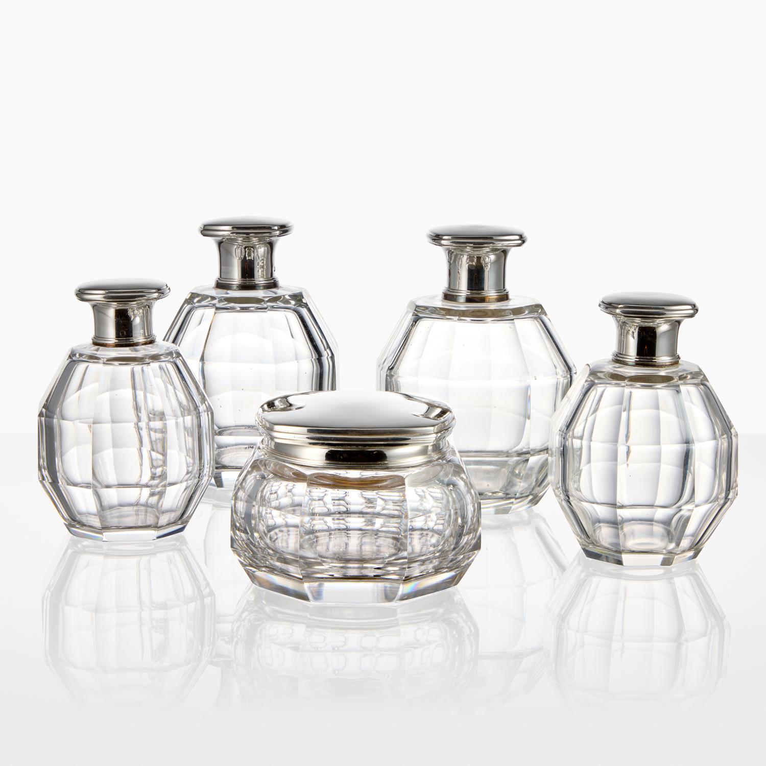 20th Century Set of Silver Art Deco Perfume Bottles France Circa 1920 In Excellent Condition For Sale In London, GB