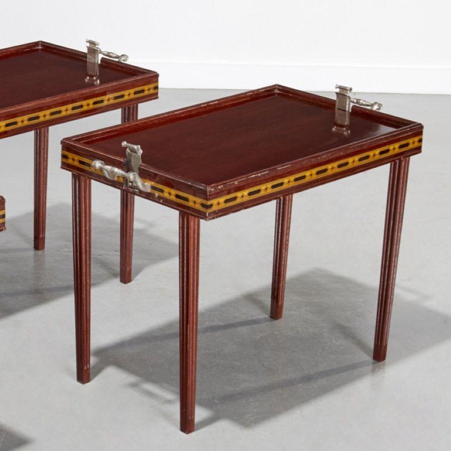 Set of Three Art Deco Nickel-Mounted Tray Tables with Parquetry Inlay, 20th Century

A charming and functional set of three rectangular tray tables, likely of French or American origin, dating to the 1940s–1950s. Each table features a molded