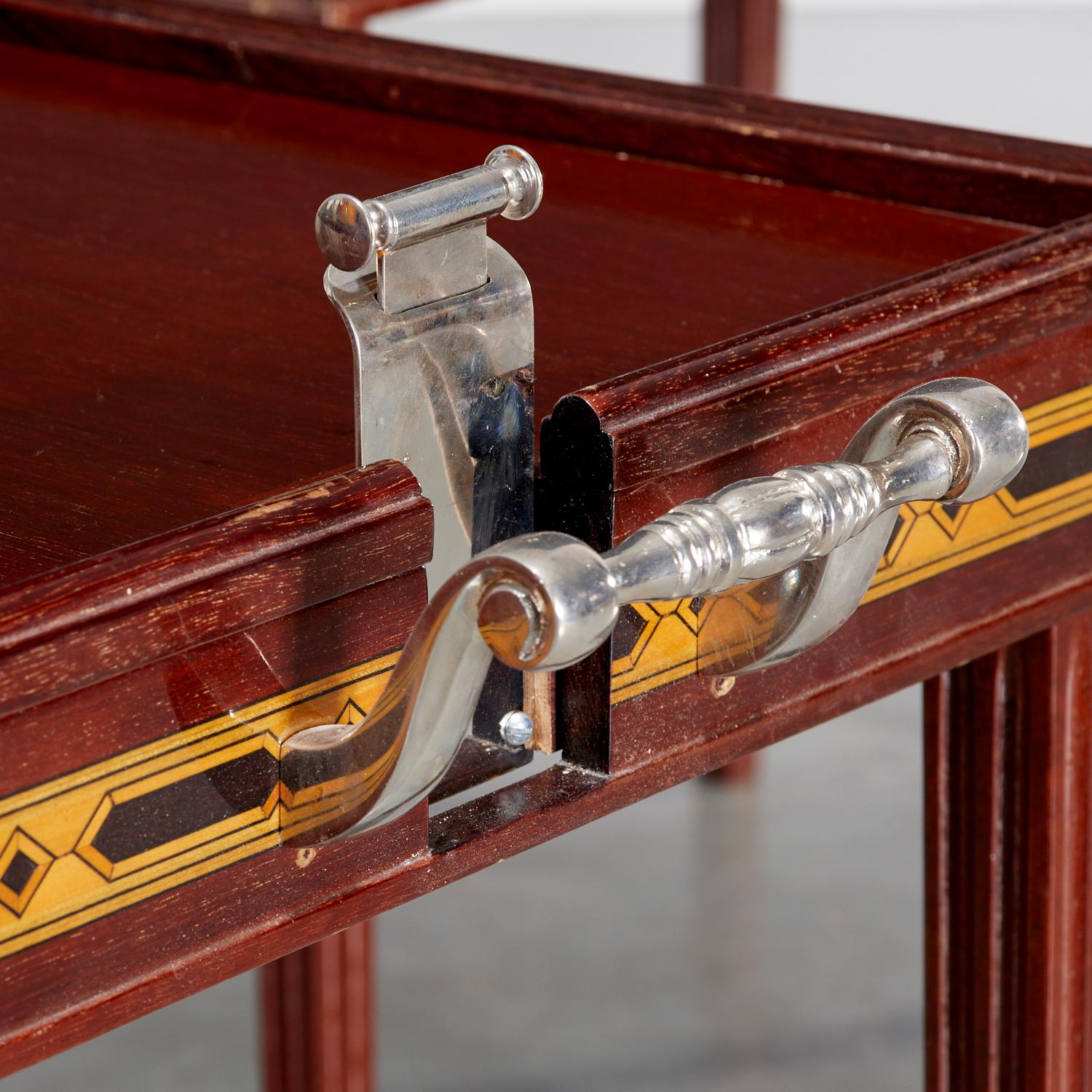 American 20th C. Set of Three Art Deco Nickel-Mounted Tray Tables with Parquetry Inlay For Sale