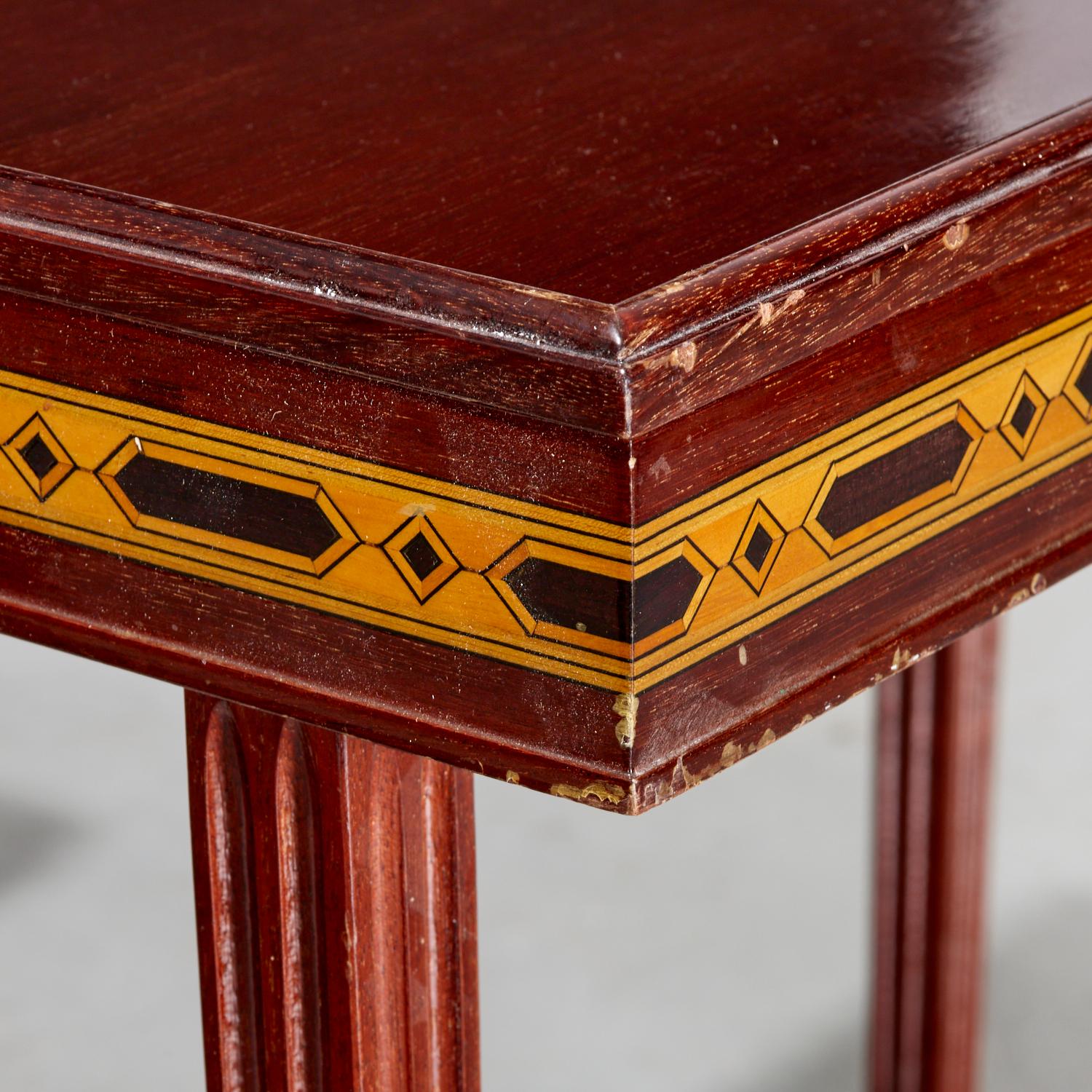 Cast 20th C. Set of Three Art Deco Nickel-Mounted Tray Tables with Parquetry Inlay For Sale