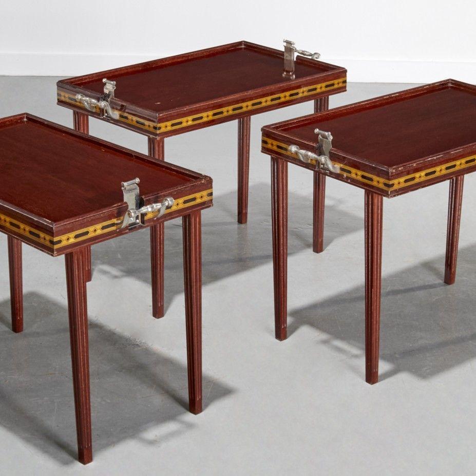 20th C. Set of Three Art Deco Nickel-Mounted Tray Tables with Parquetry Inlay In Good Condition For Sale In Morristown, NJ