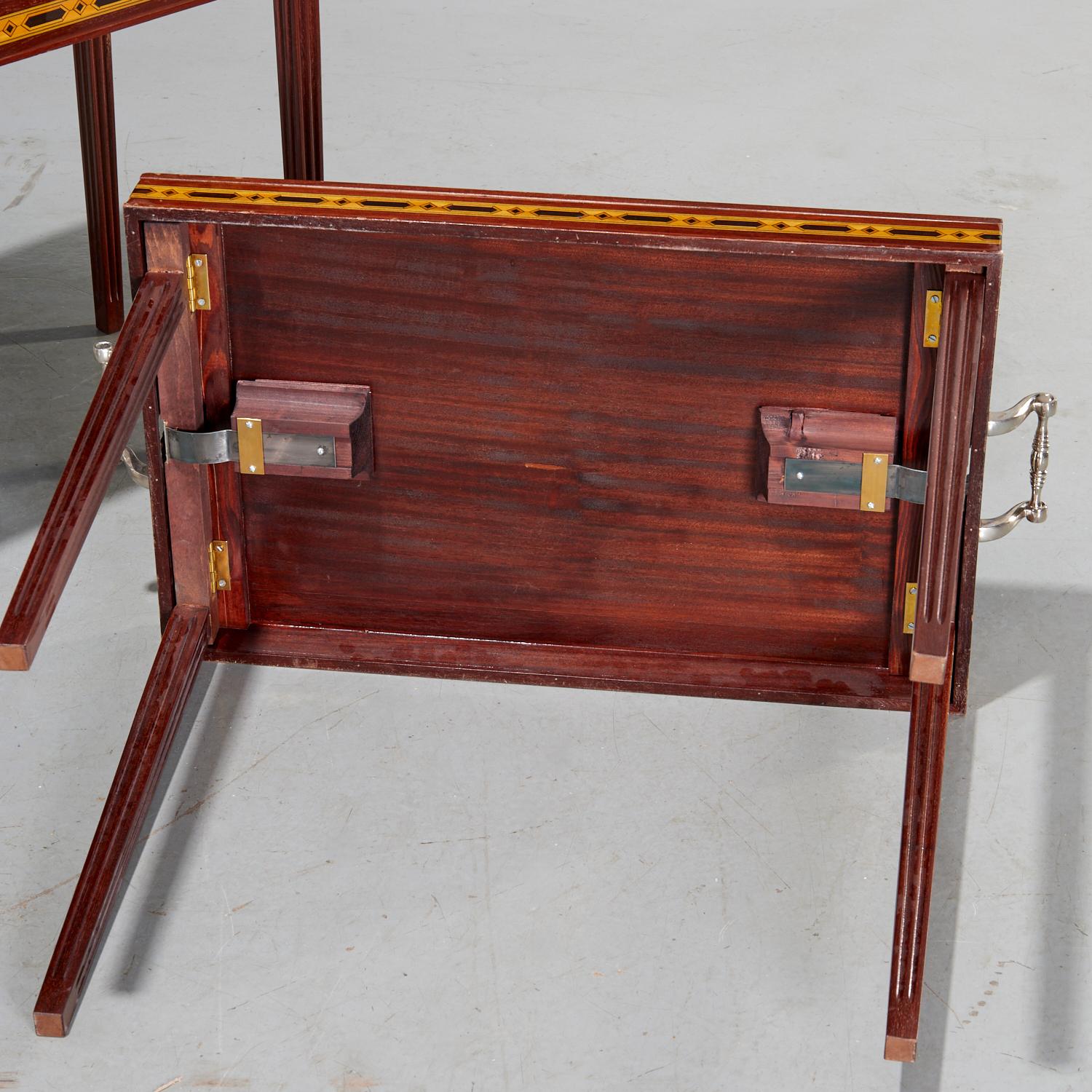 Metal 20th C. Set of Three Art Deco Nickel-Mounted Tray Tables with Parquetry Inlay For Sale