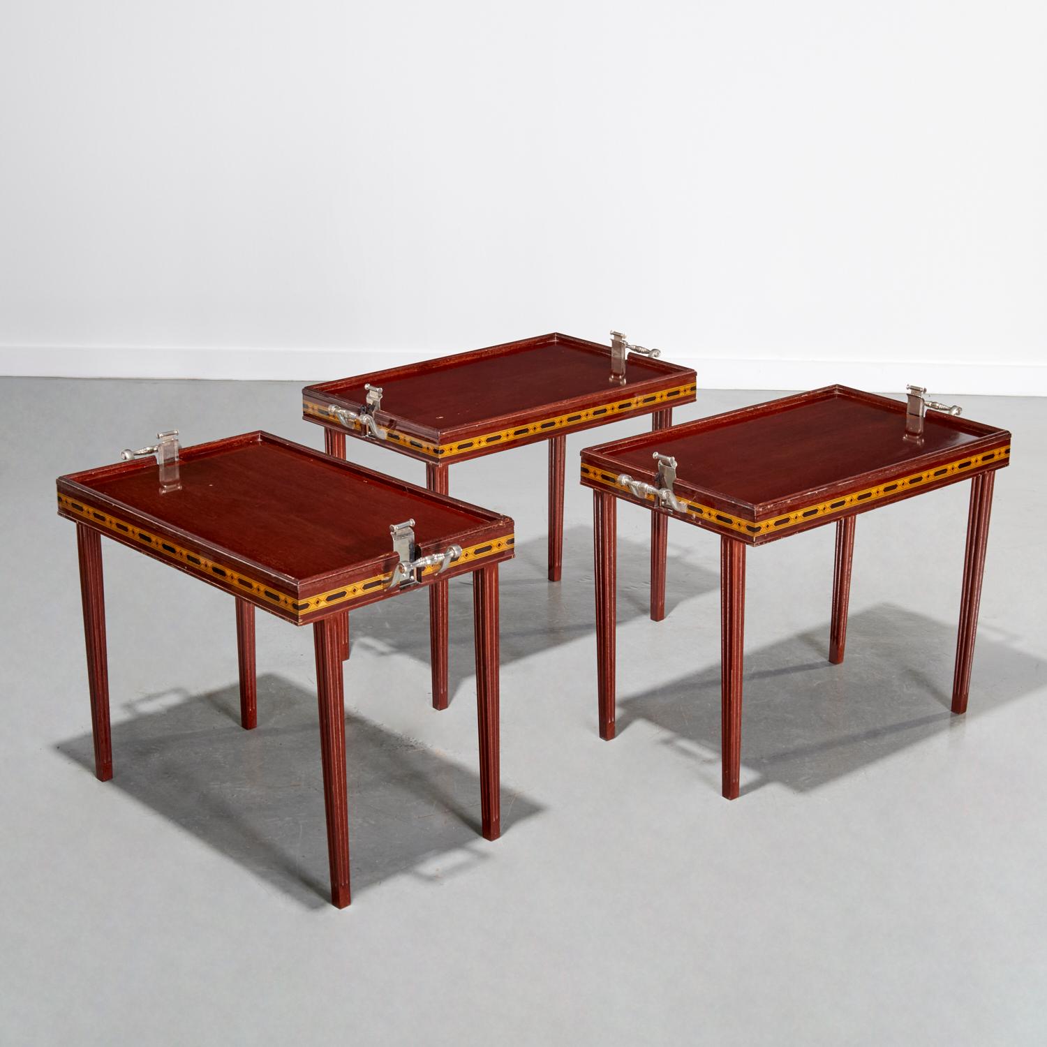 20th C. Set of Three Art Deco Nickel-Mounted Tray Tables with Parquetry Inlay For Sale 2