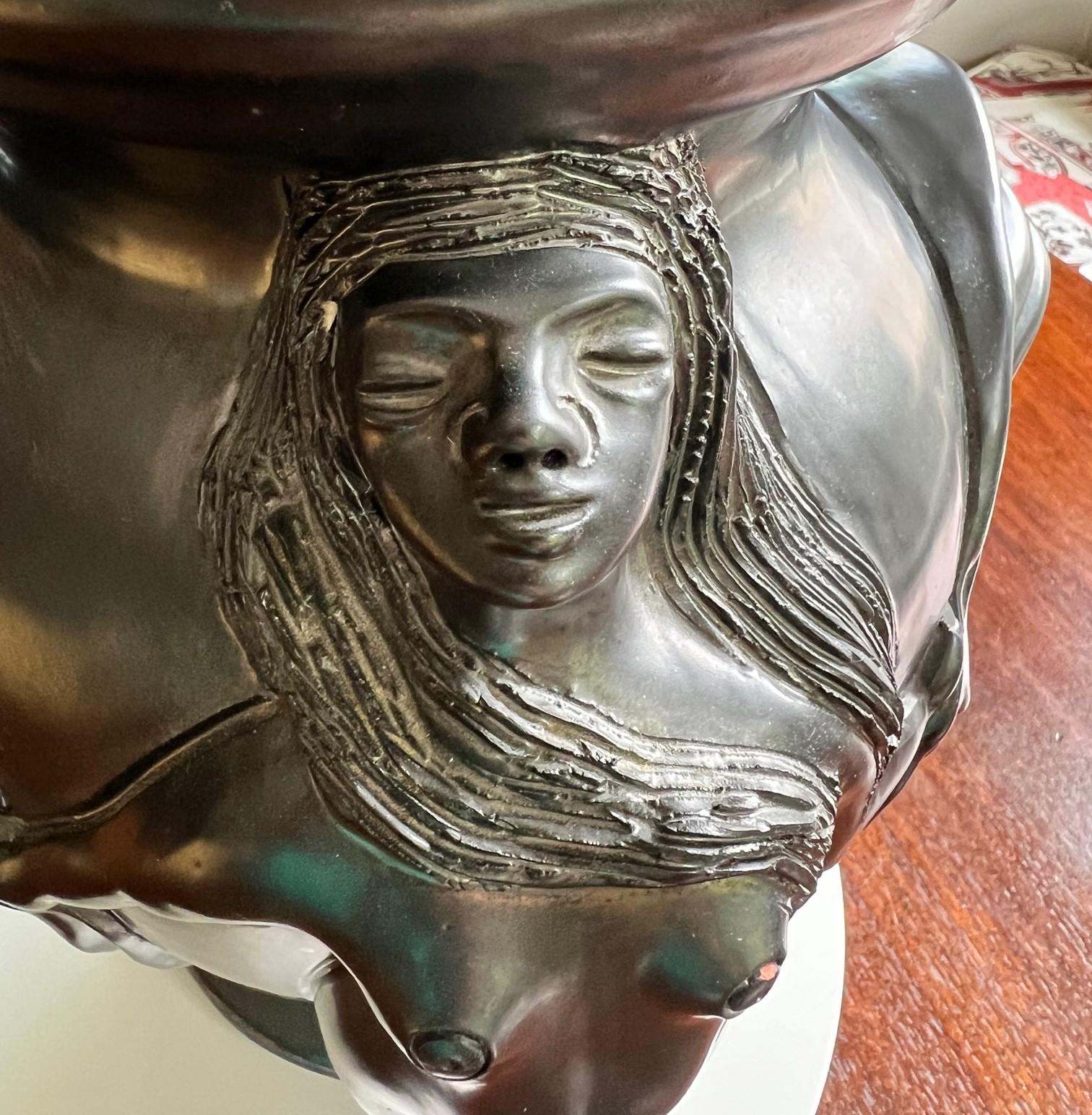 French 20th C. Signed Jean Marais Pewter Finished Terracotta Vase of Two Nudes inc Book For Sale