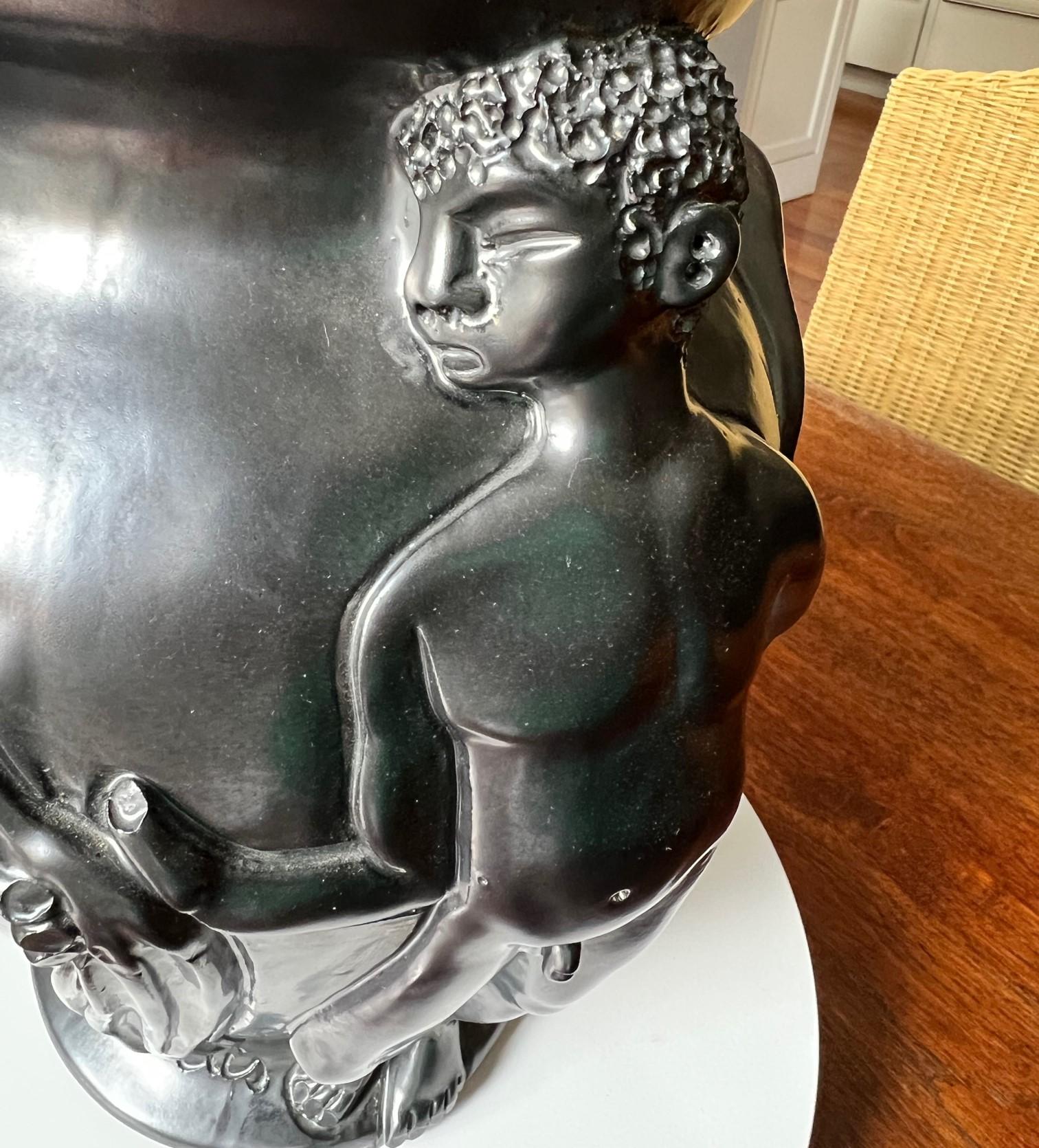 20th C. Signed Jean Marais Pewter Finished Terracotta Vase of Two Nudes inc Book In Good Condition For Sale In Morristown, NJ