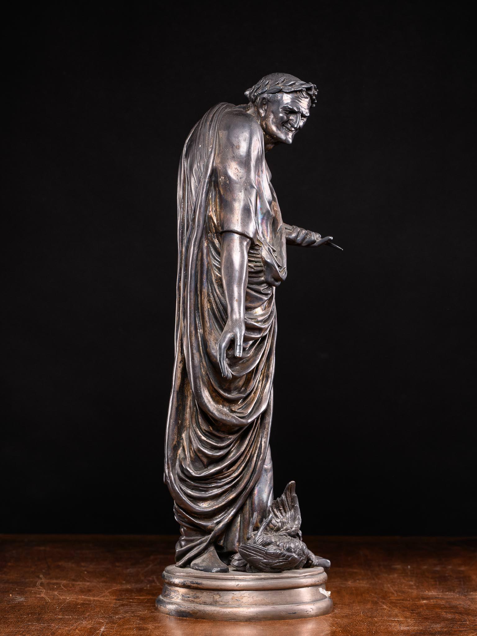 Belgian 20th C Silver Plated Statue Representing Arguing Roman Senator, France For Sale