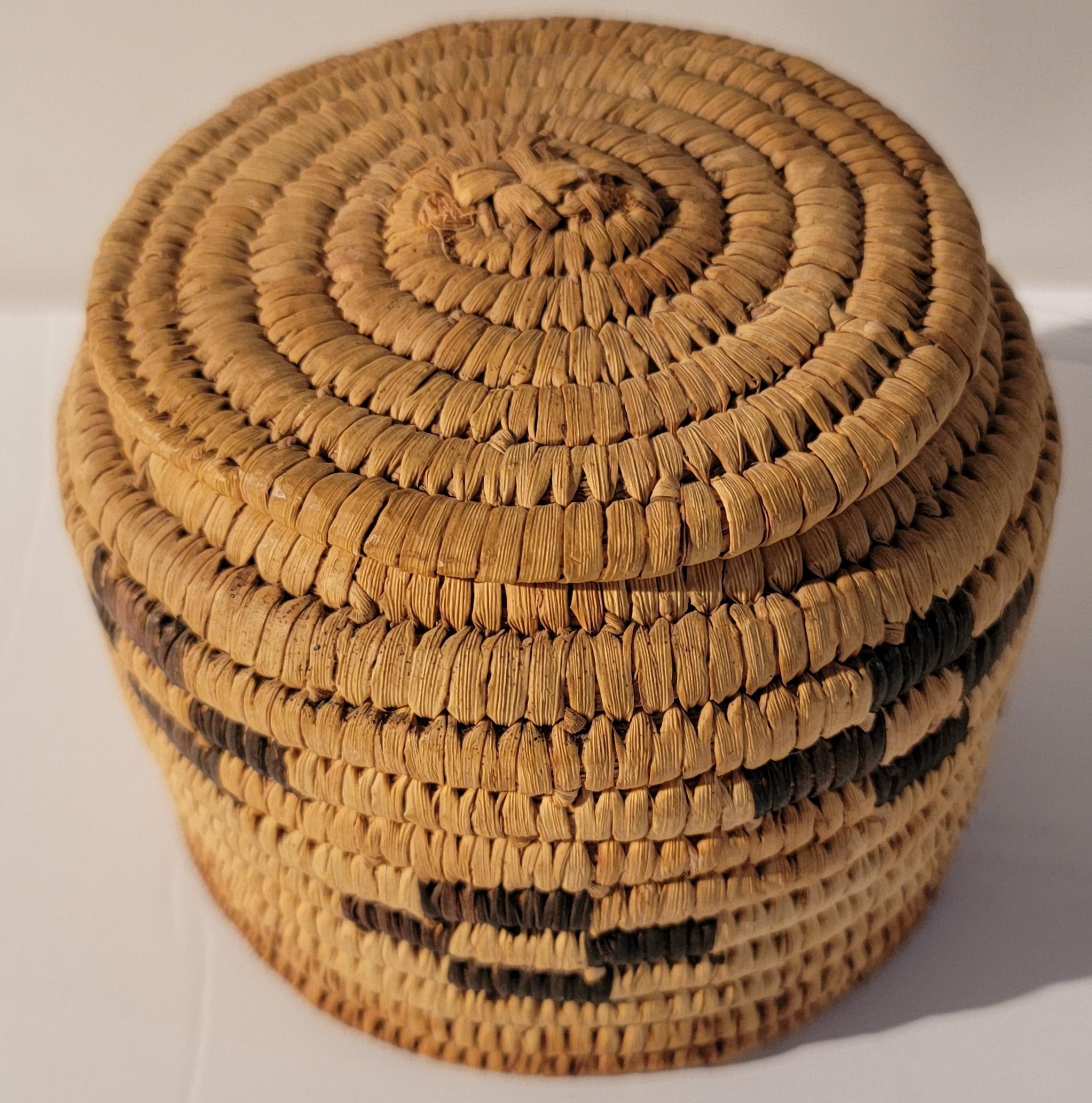 Adirondack 20th C Small Papago Basket Lidded Jar For Sale