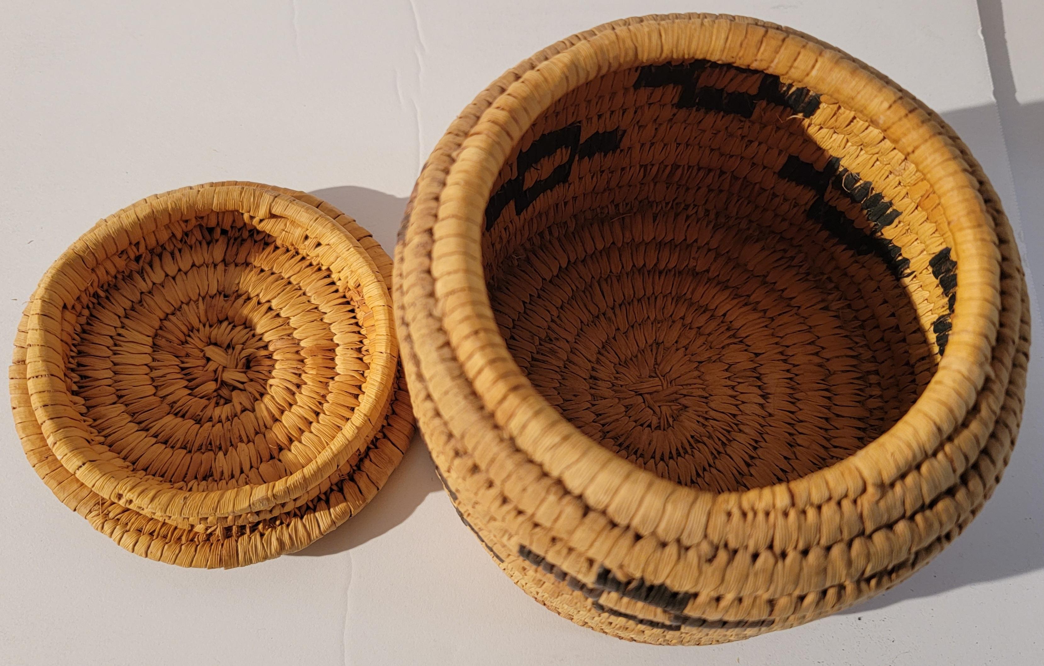 Hand-Woven 20th C Small Papago Basket Lidded Jar For Sale