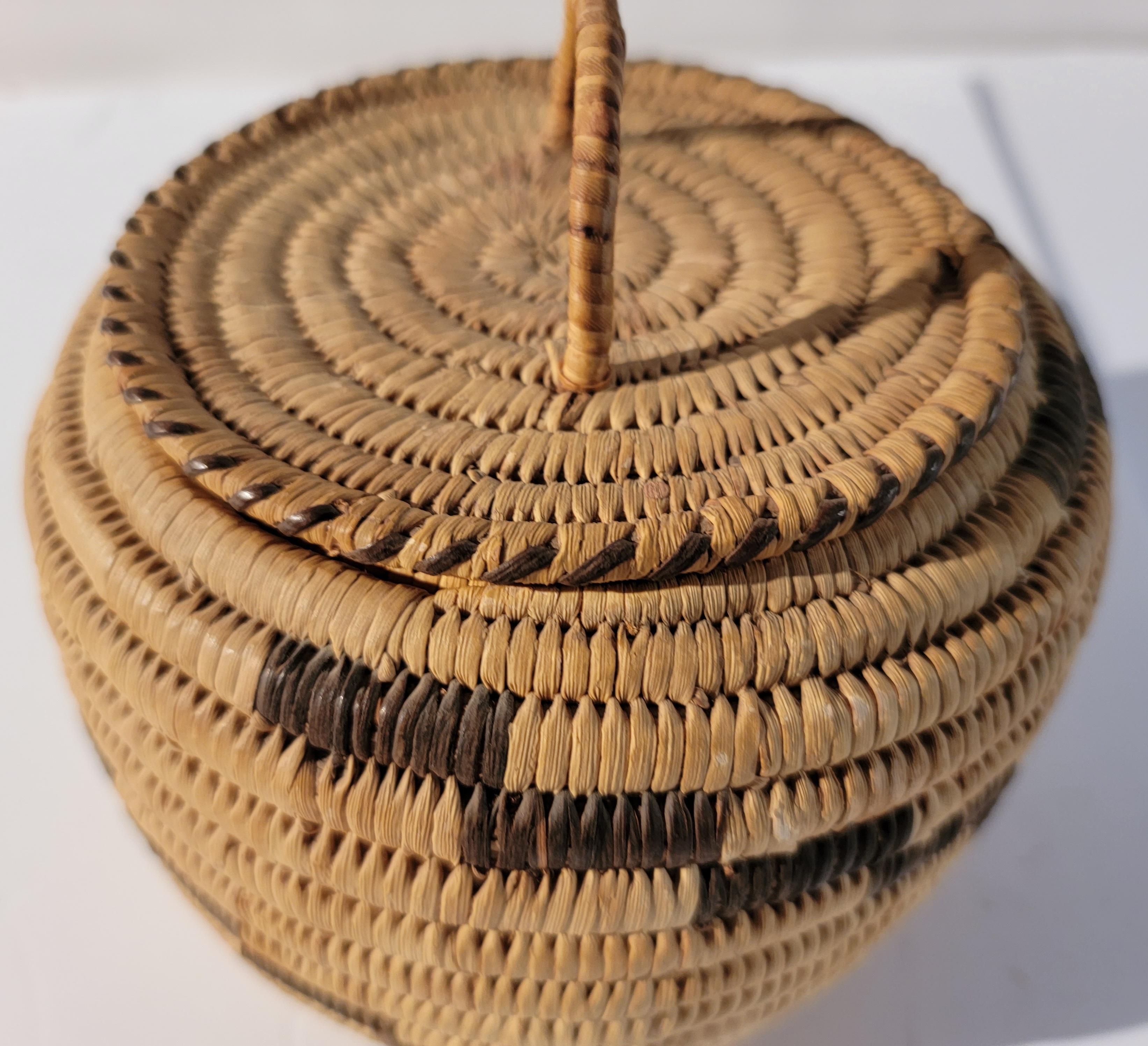 vintage woven basket with lid