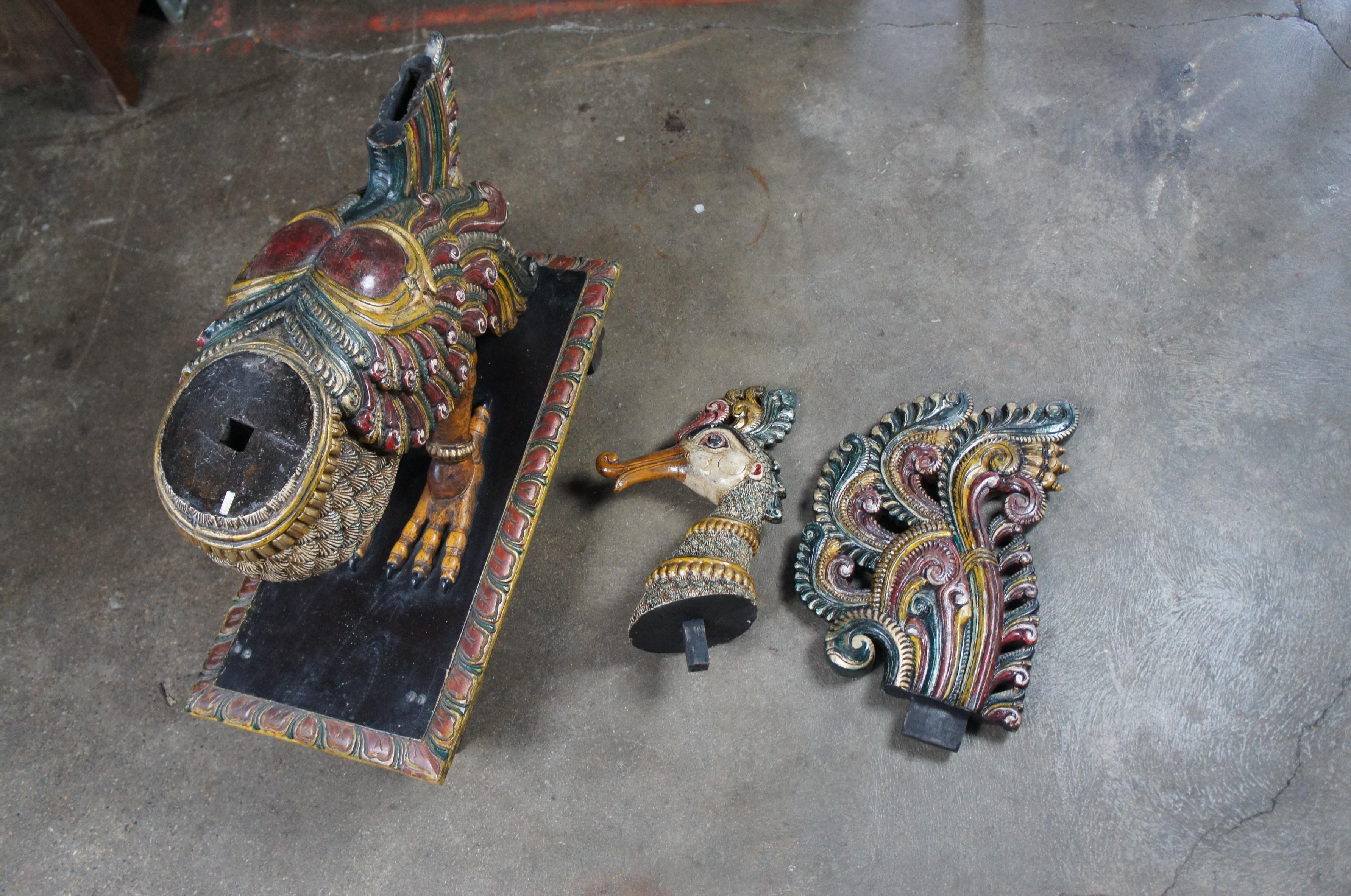 20th C. South Indian Life Sized Carved Peacock Sculpture Statue Folk Art For Sale 4