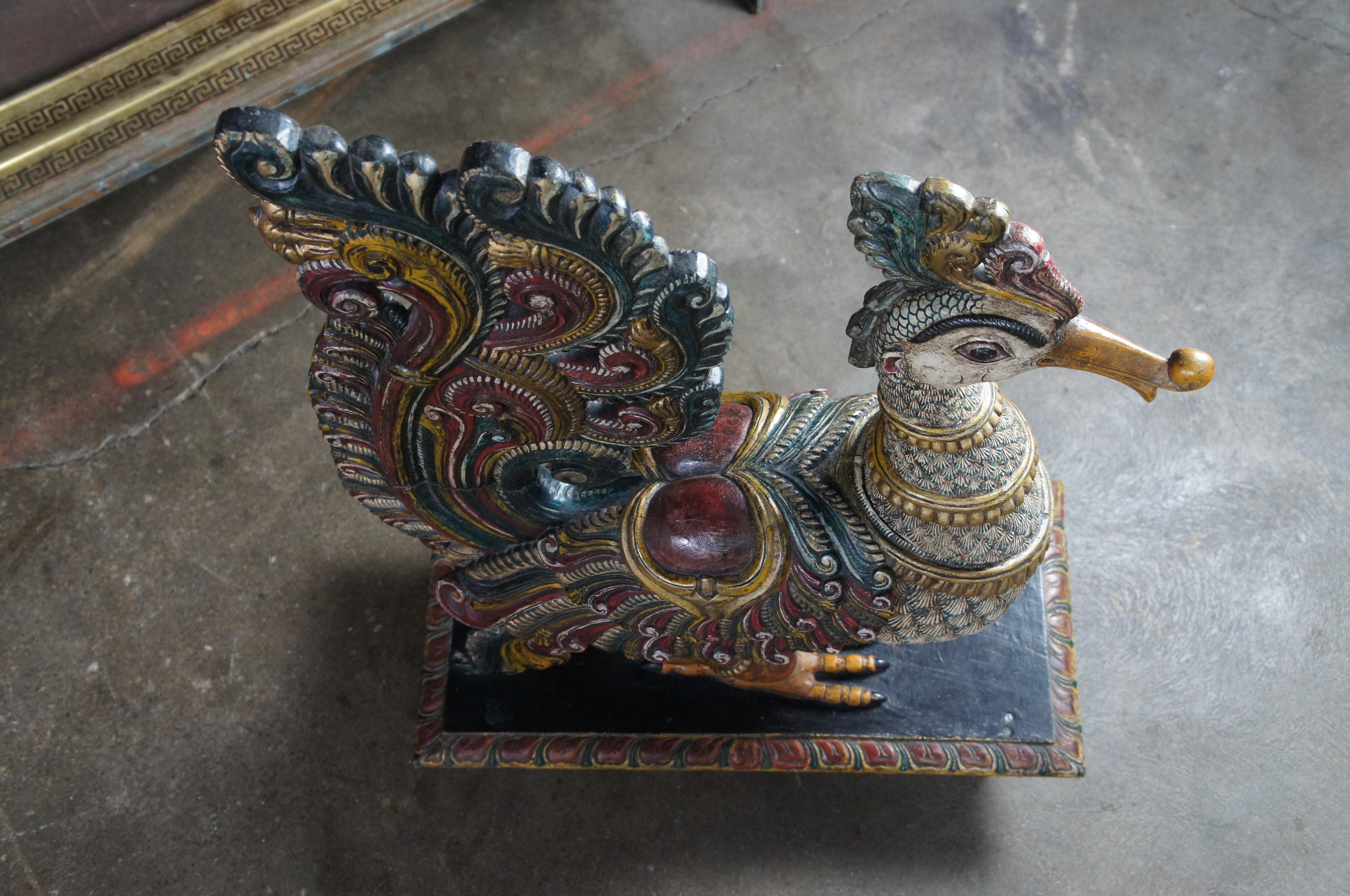 20th C. South Indian Life Sized Carved Peacock Sculpture Statue Folk Art For Sale 6