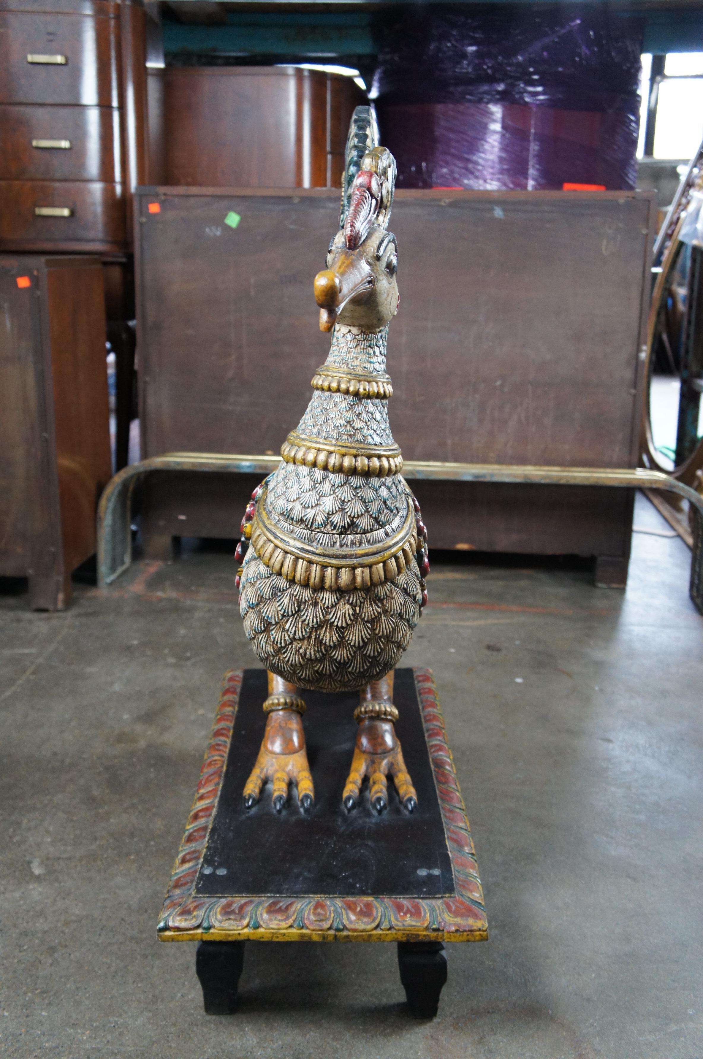 20th C. South Indian Life Sized Carved Peacock Sculpture Statue Folk Art In Good Condition For Sale In Dayton, OH