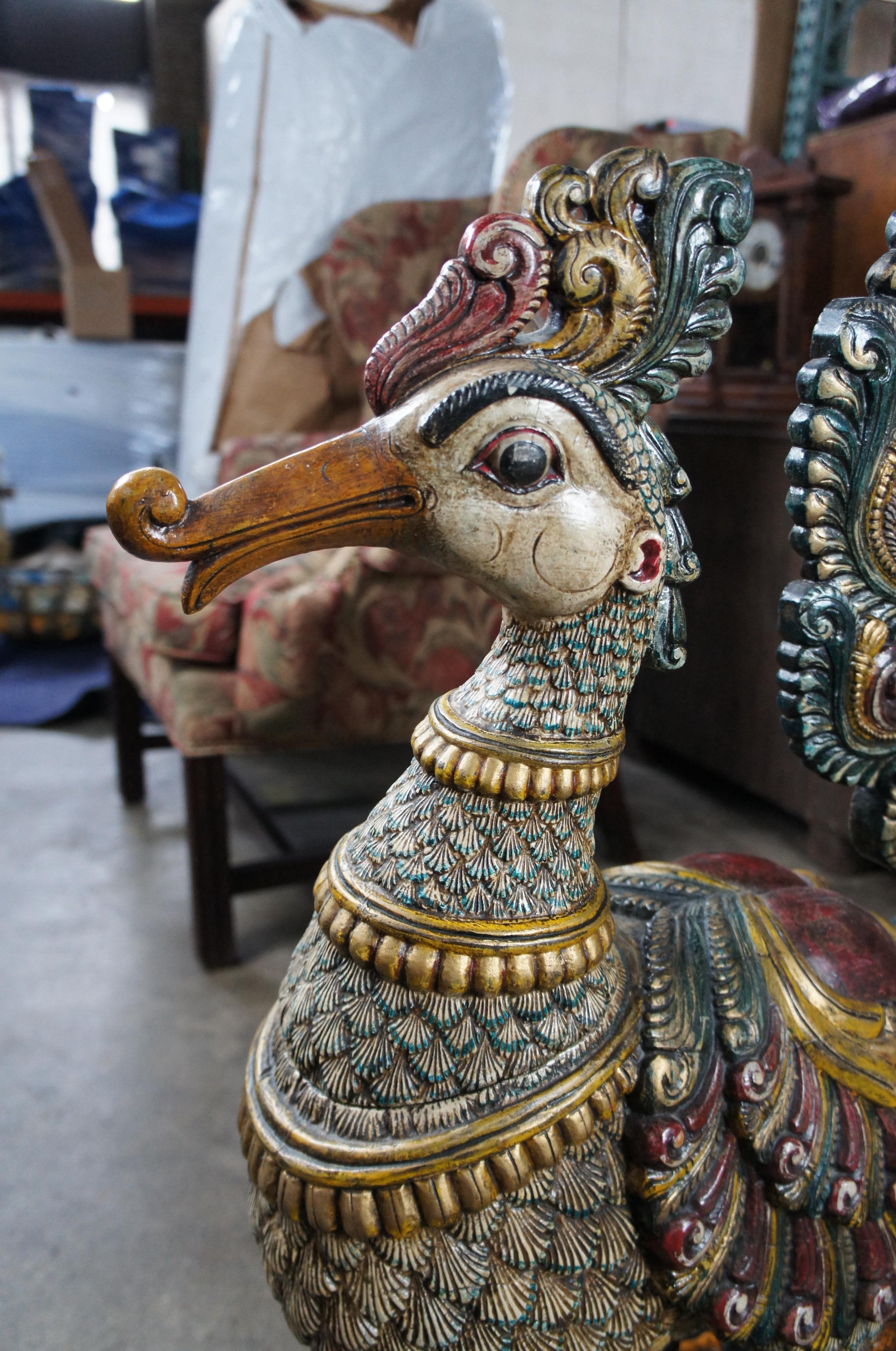 20th Century 20th C. South Indian Life Sized Carved Peacock Sculpture Statue Folk Art For Sale