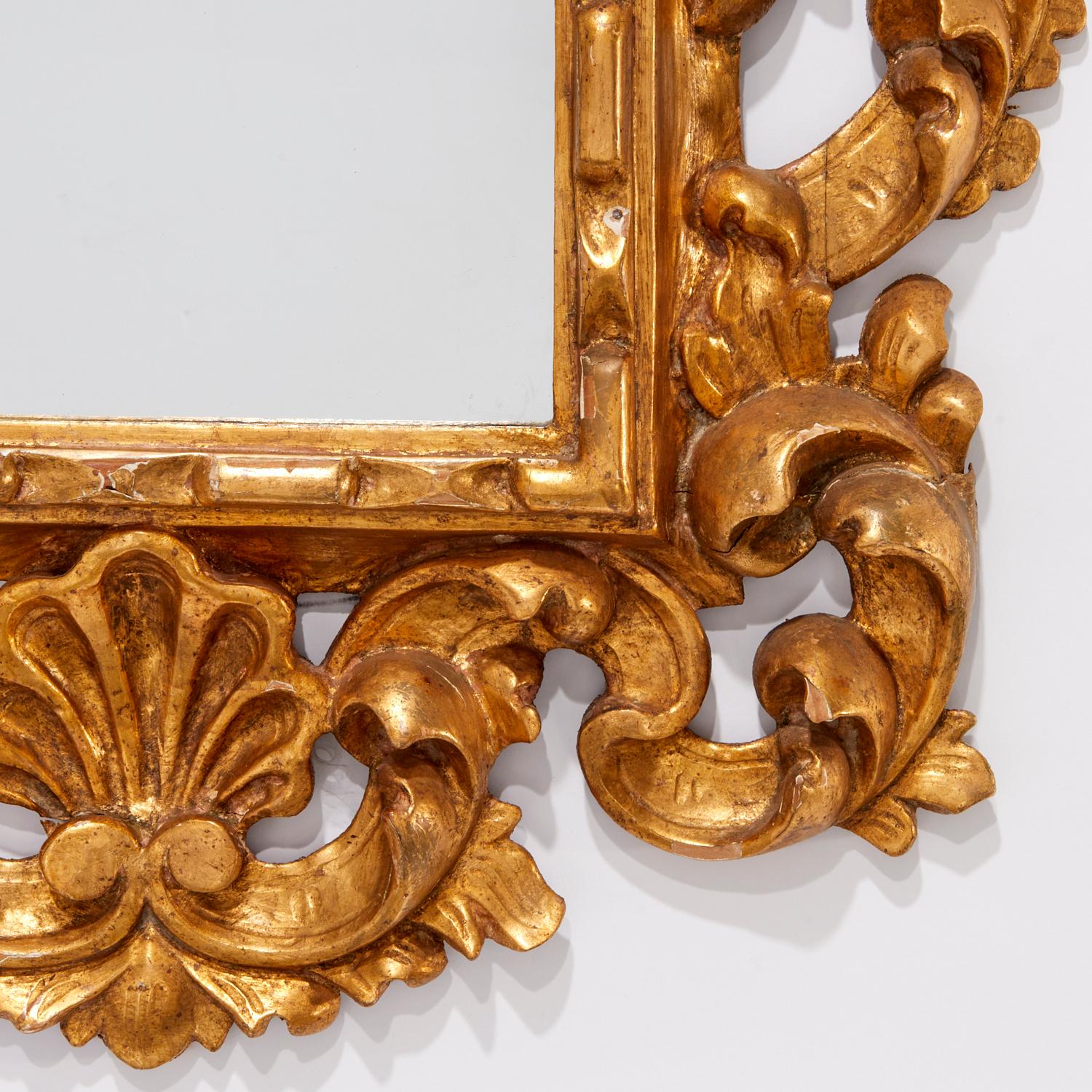 20th c. Spanish Baroque Style Giltwood Mirror With Scrollwork Frame  In Good Condition For Sale In Morristown, NJ