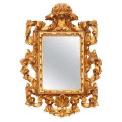 Baroque Style Giltwood Mirror, Spanish, Openwork Scroll Frame, 1940s