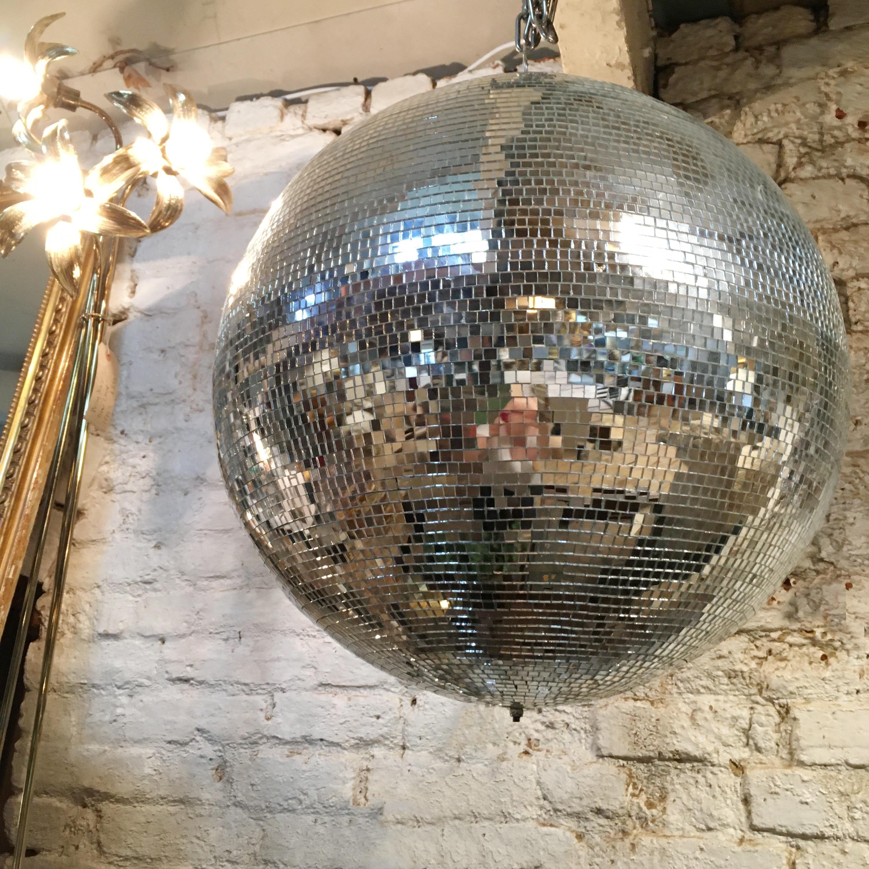 Hand-Crafted 20th Century Spinning Mirror Disco Ball with Motor