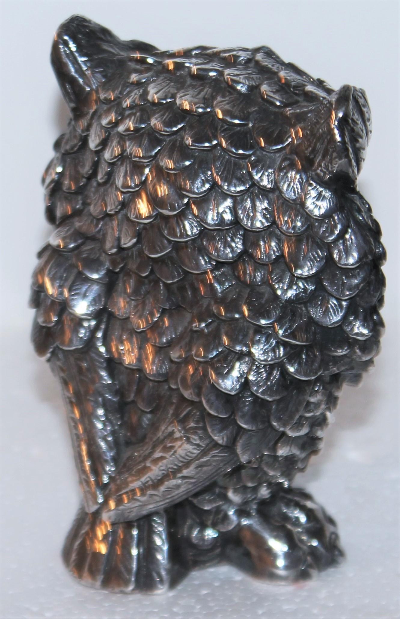 Adirondack 20th C Sterling Silver Owl Sculpture Signed For Sale
