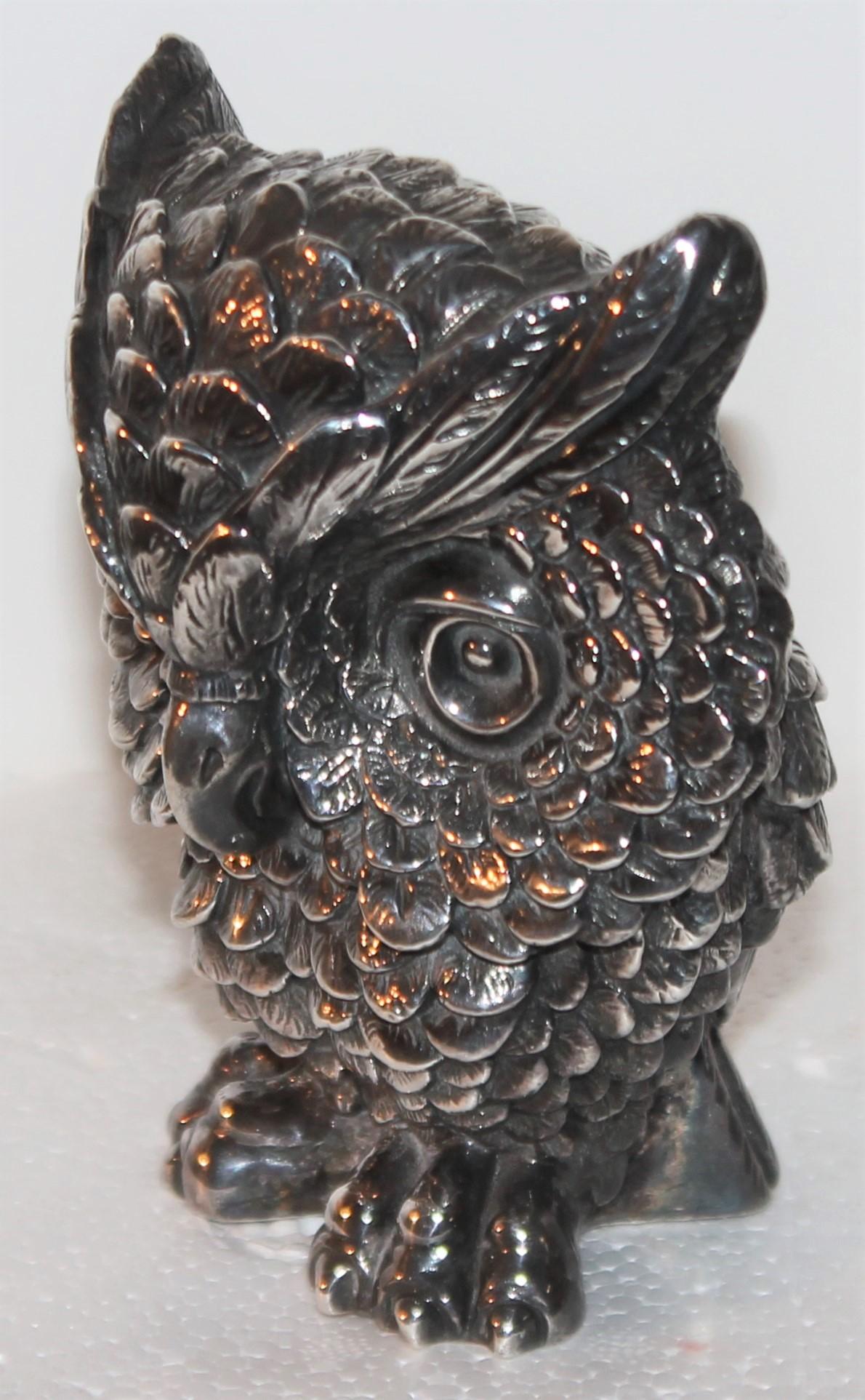 20th Century 20th C Sterling Silver Owl Sculpture Signed For Sale