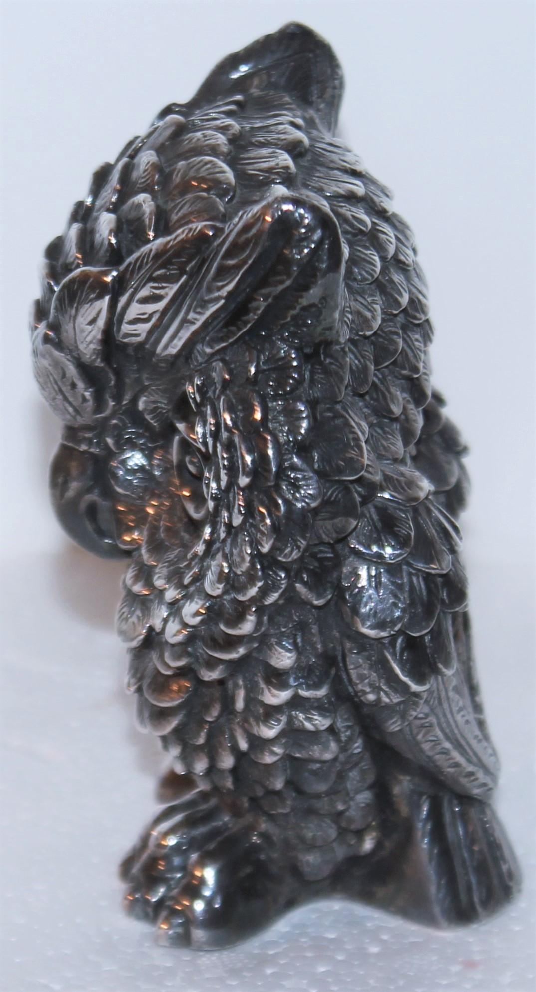 20th C Sterling Silver Owl Sculpture Signed For Sale 1