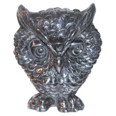 Vintage 20th C Sterling Silver Owl Sculpture Signed