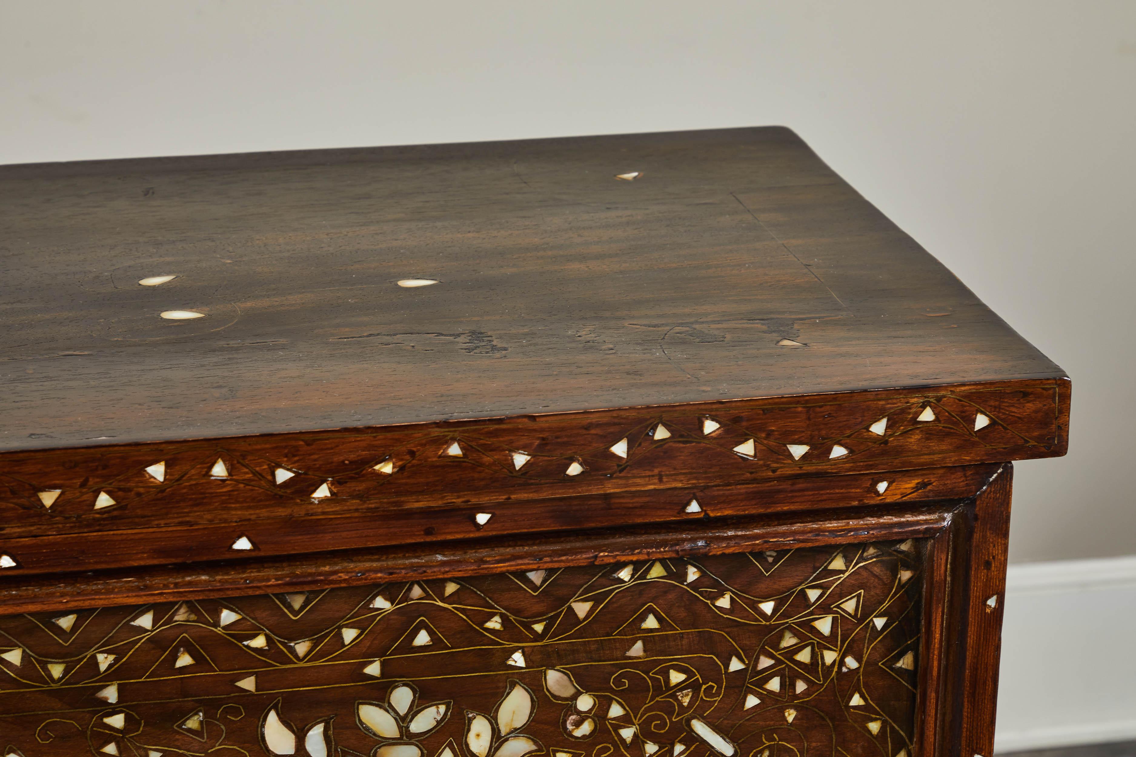 Anglo-Indian 20th Century  Syrian Mother of Pearl Inlaid Wedding Chest