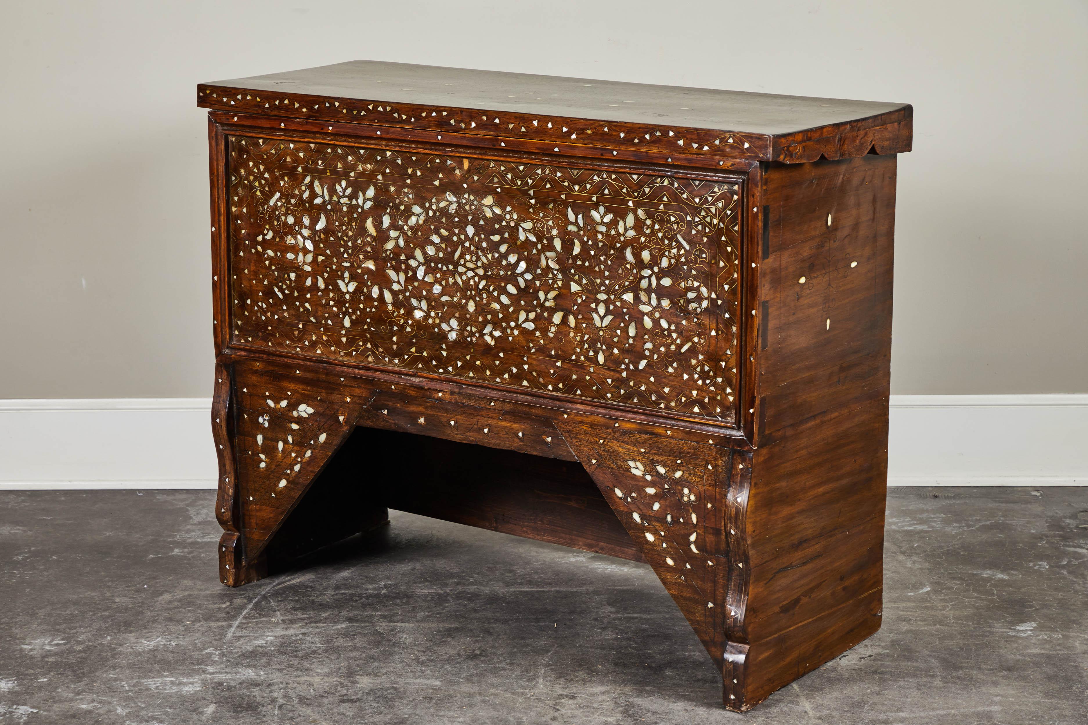 20th Century  Syrian Mother of Pearl Inlaid Wedding Chest 2