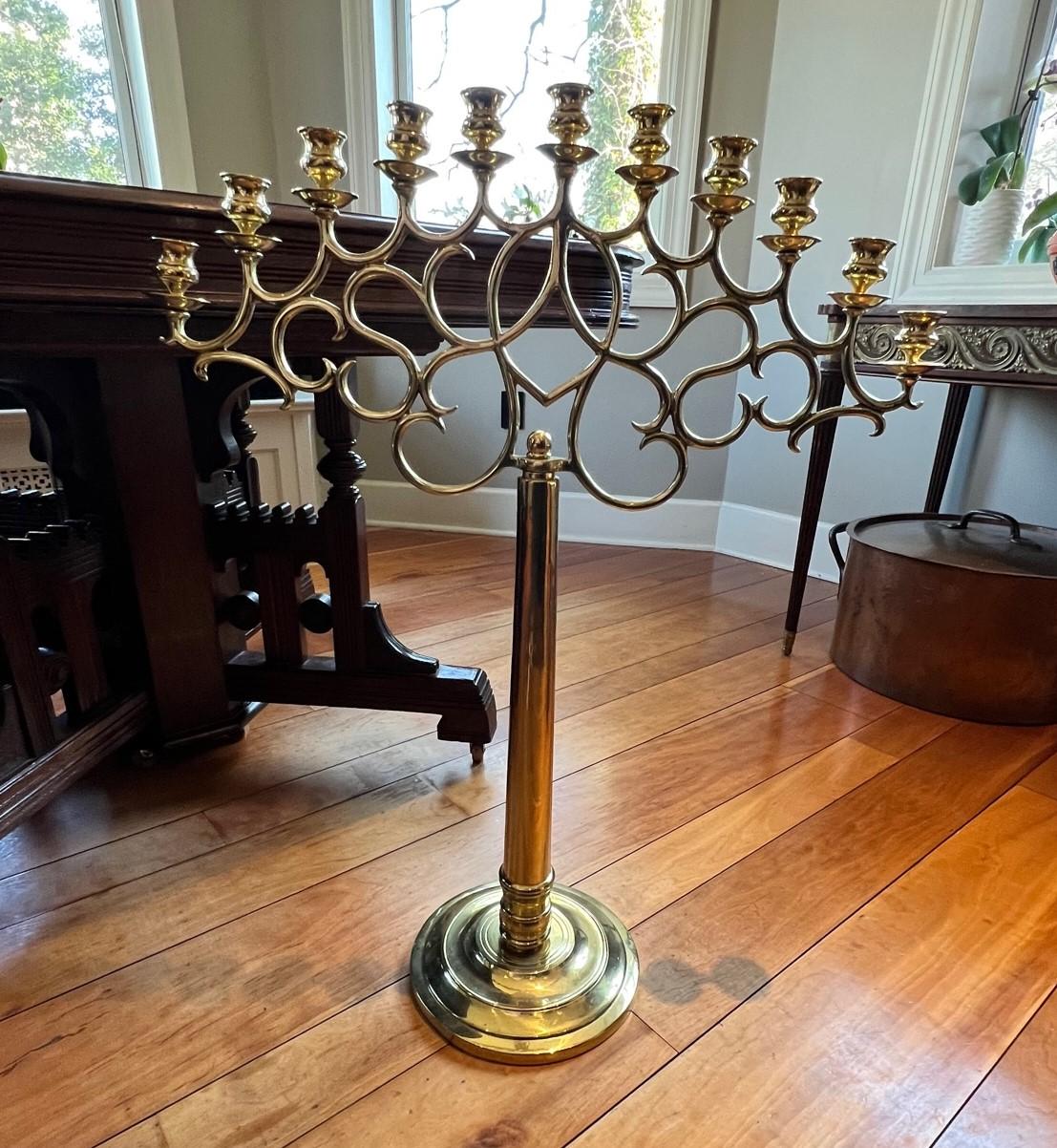 20th Century Tall Brass Eleven-Light Candelabrum in the Style of Paavo Tynell For Sale 4