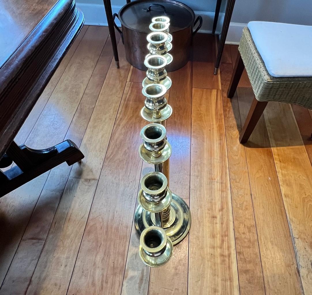 20th Century Tall Brass Eleven-Light Candelabrum in the Style of Paavo Tynell For Sale 5