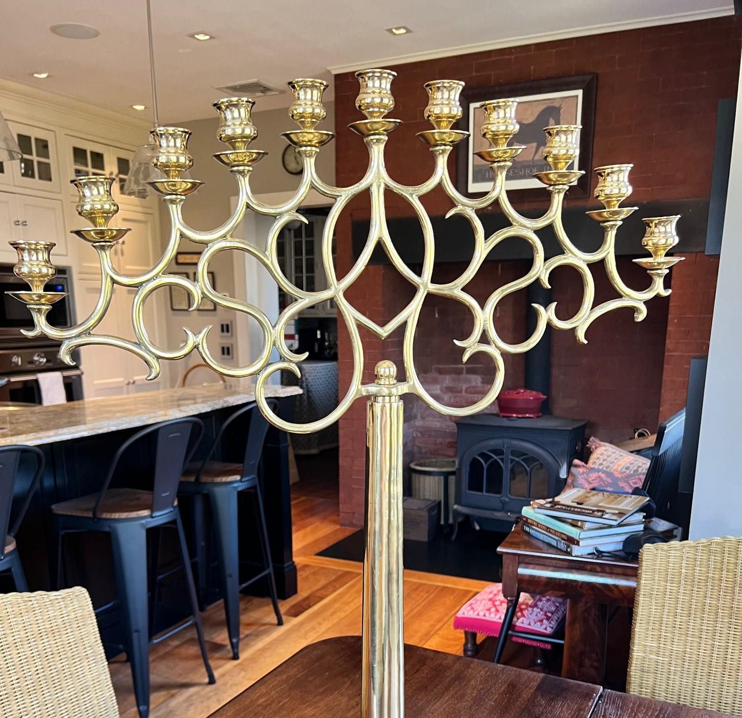 Unknown 20th Century Tall Brass Eleven-Light Candelabrum in the Style of Paavo Tynell For Sale